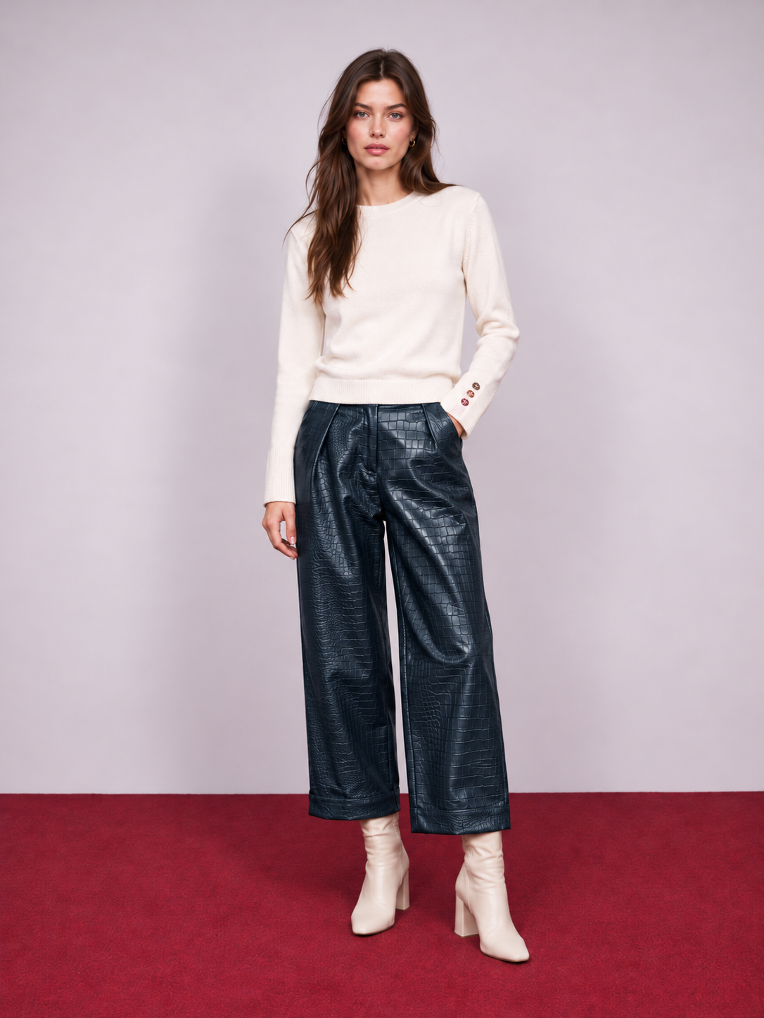 Bundfaltenhose aus Lederimitat