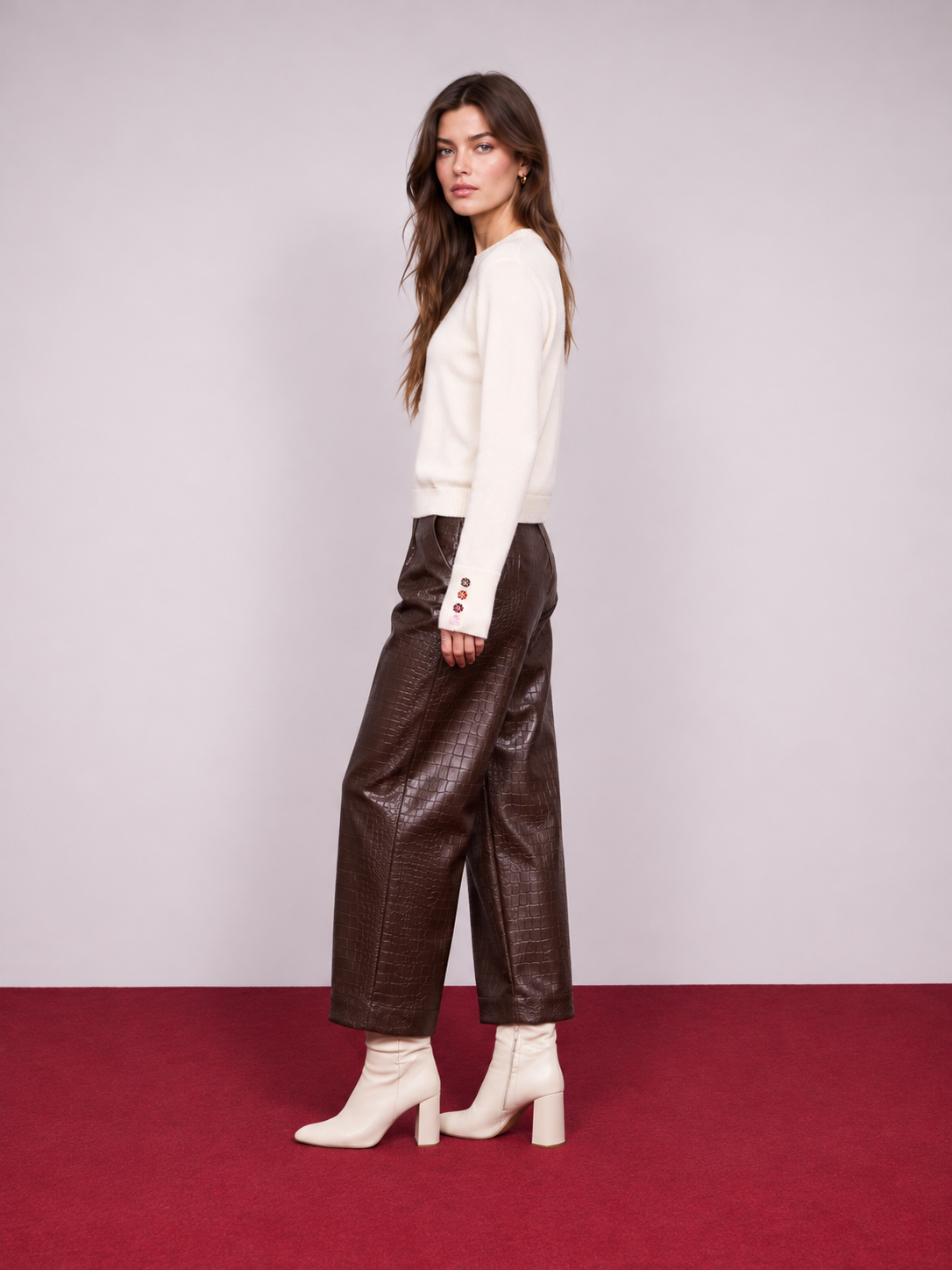 Bundfaltenhose aus Lederimitat