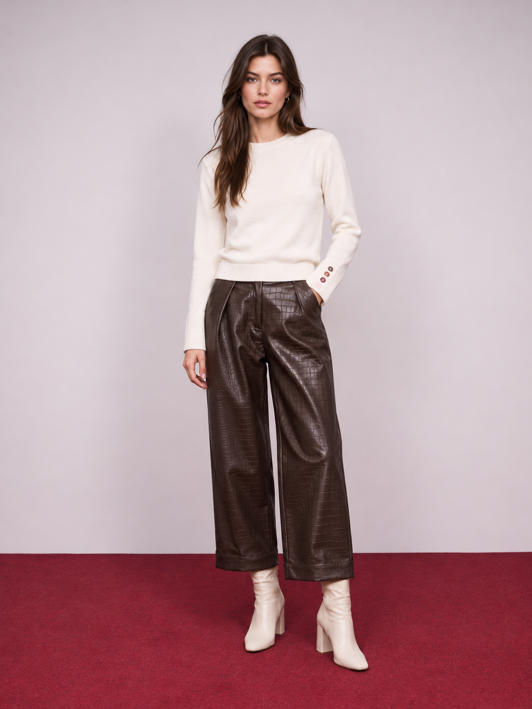 Bundfaltenhose aus Lederimitat