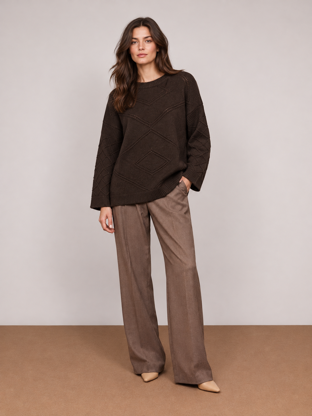 Camisola Oversize Arans — Castanho