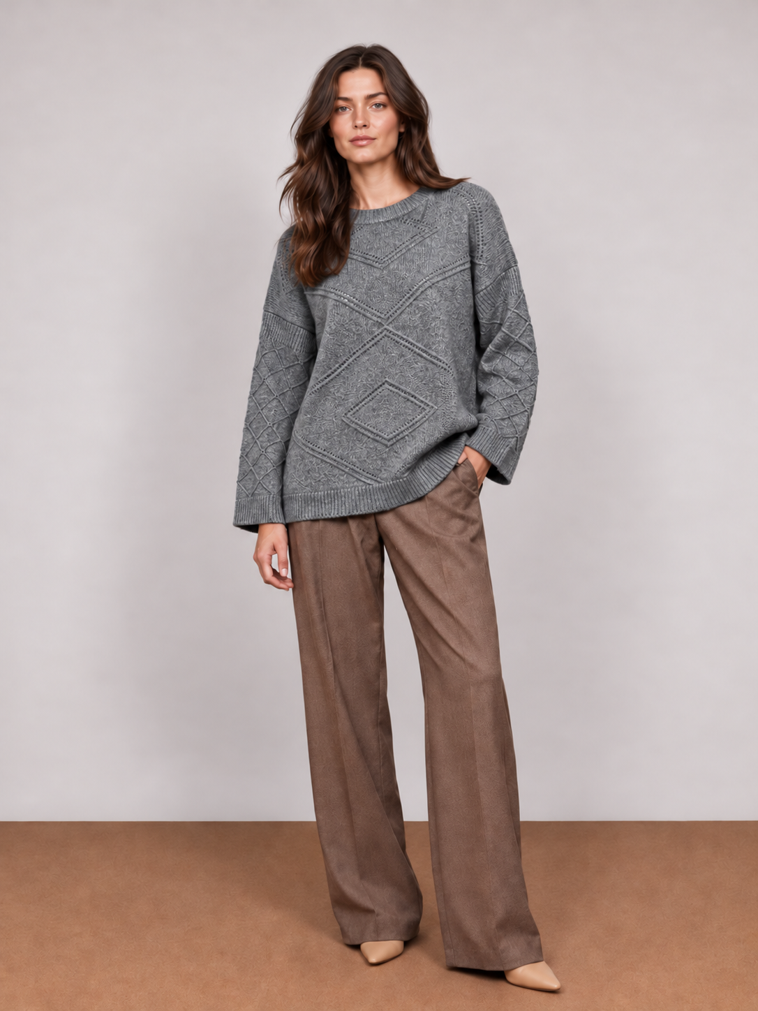 Camisola Oversize Arans — Cinza