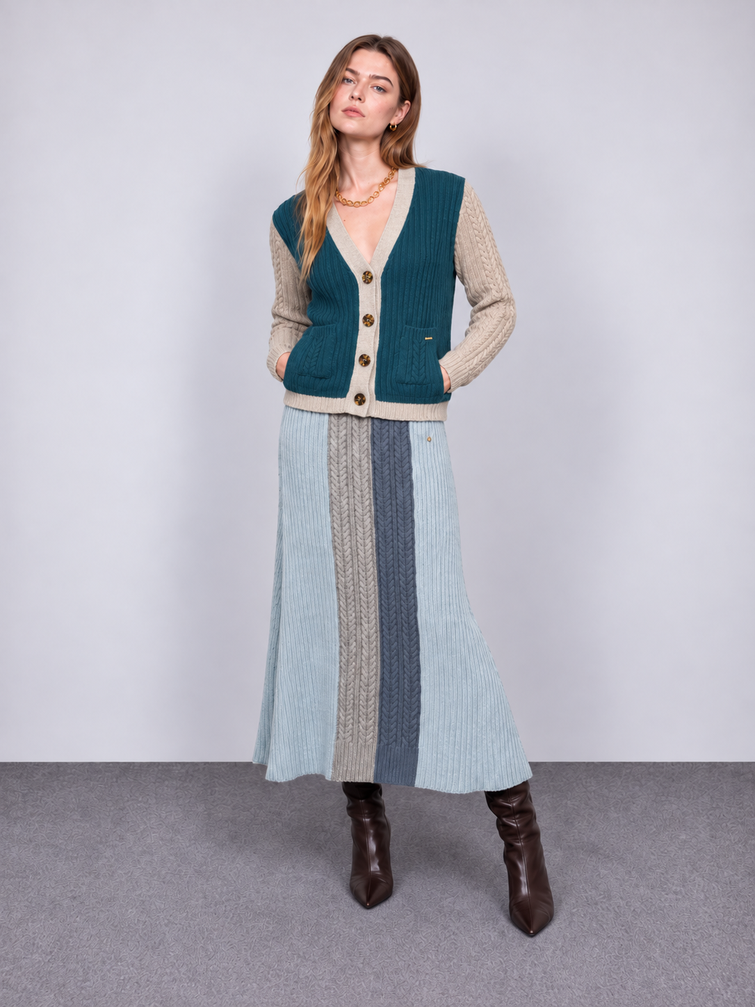 Cardigan Malha Bicolor — Menta