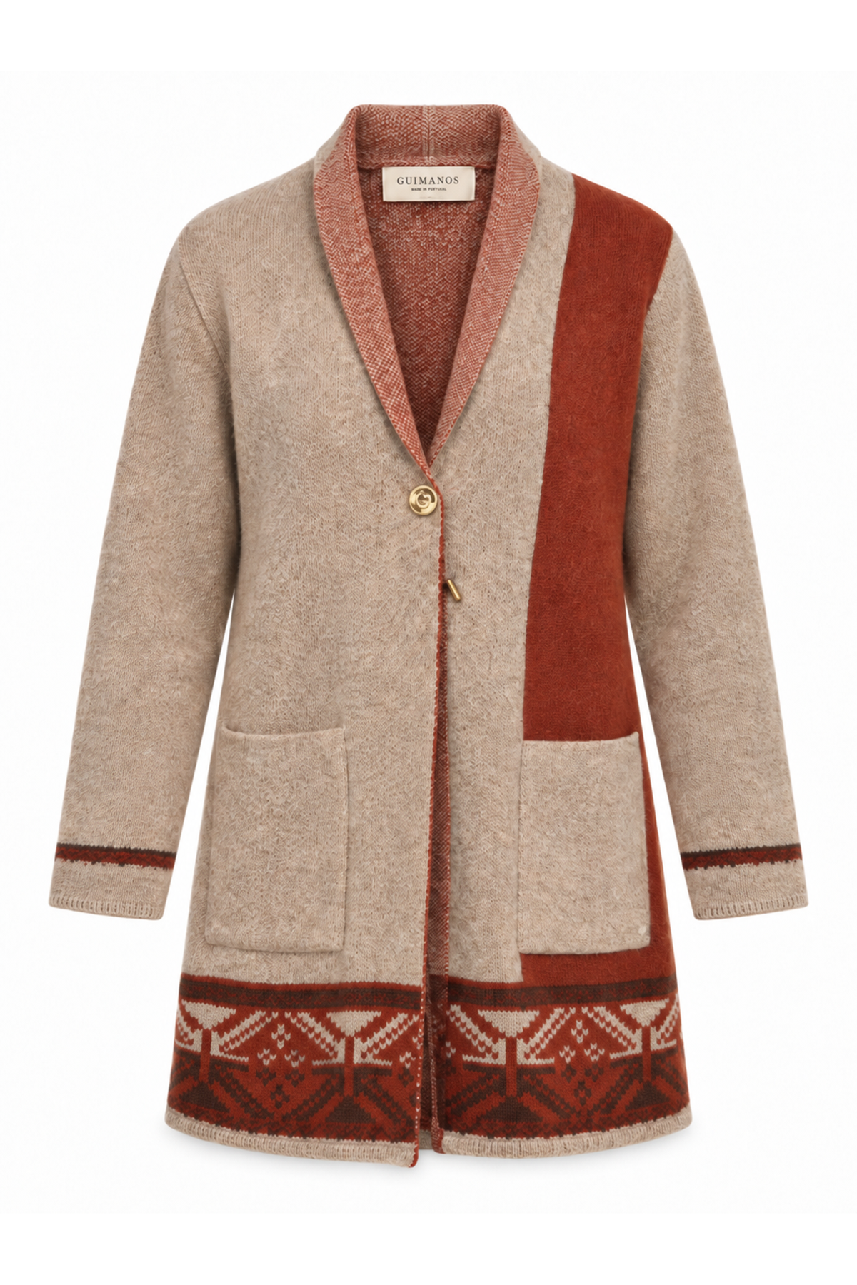 Casaco de Malha Barra Jacquard — Terracota