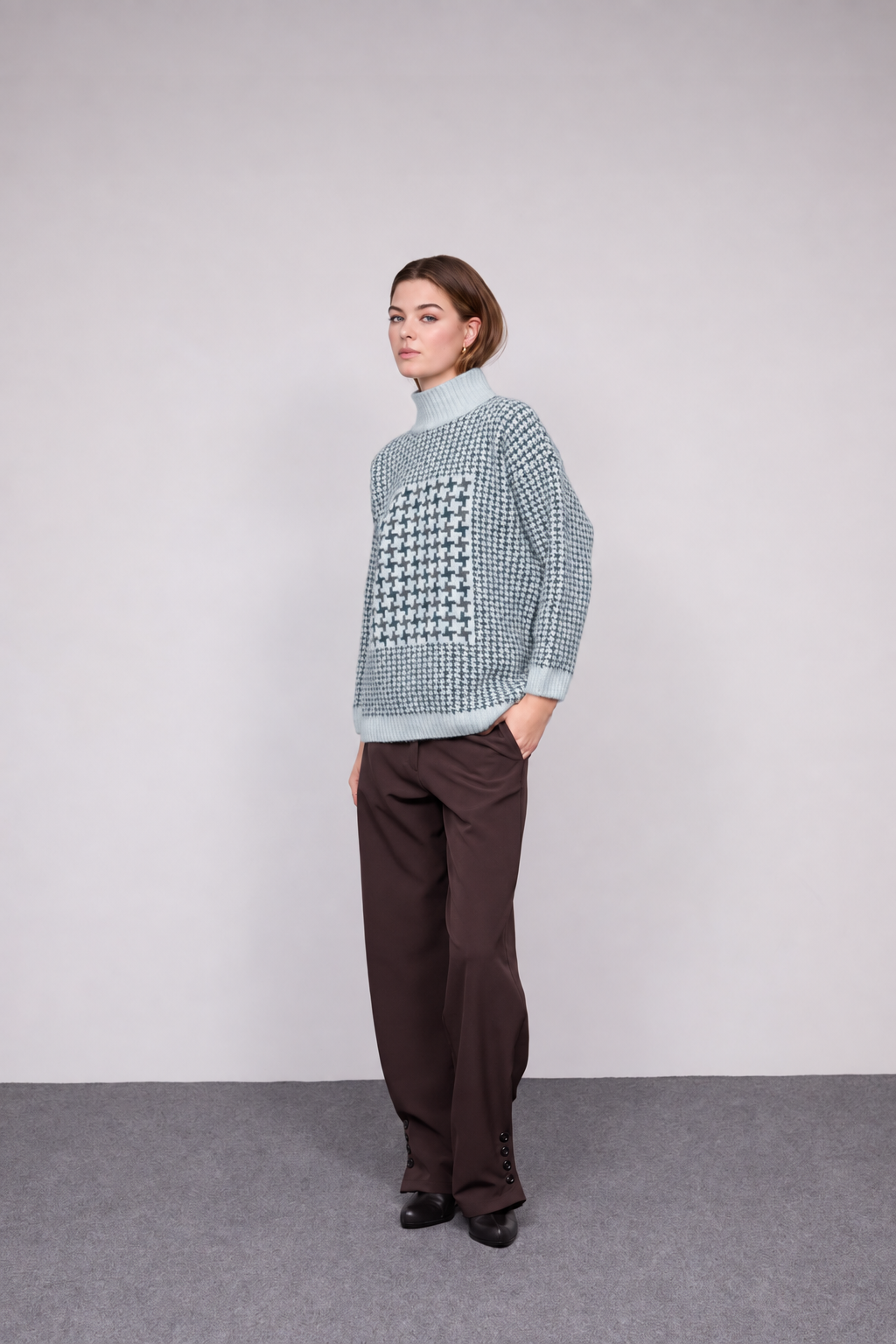 Camisola Pied-de-Poule Gola Alta — Petróleo