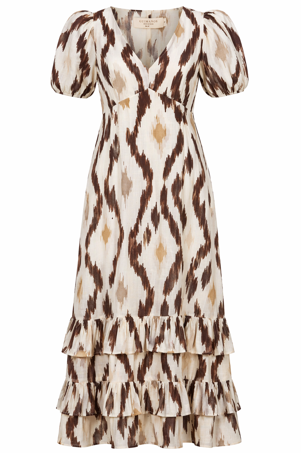 Long Dress with Geometric Print and Ruffles