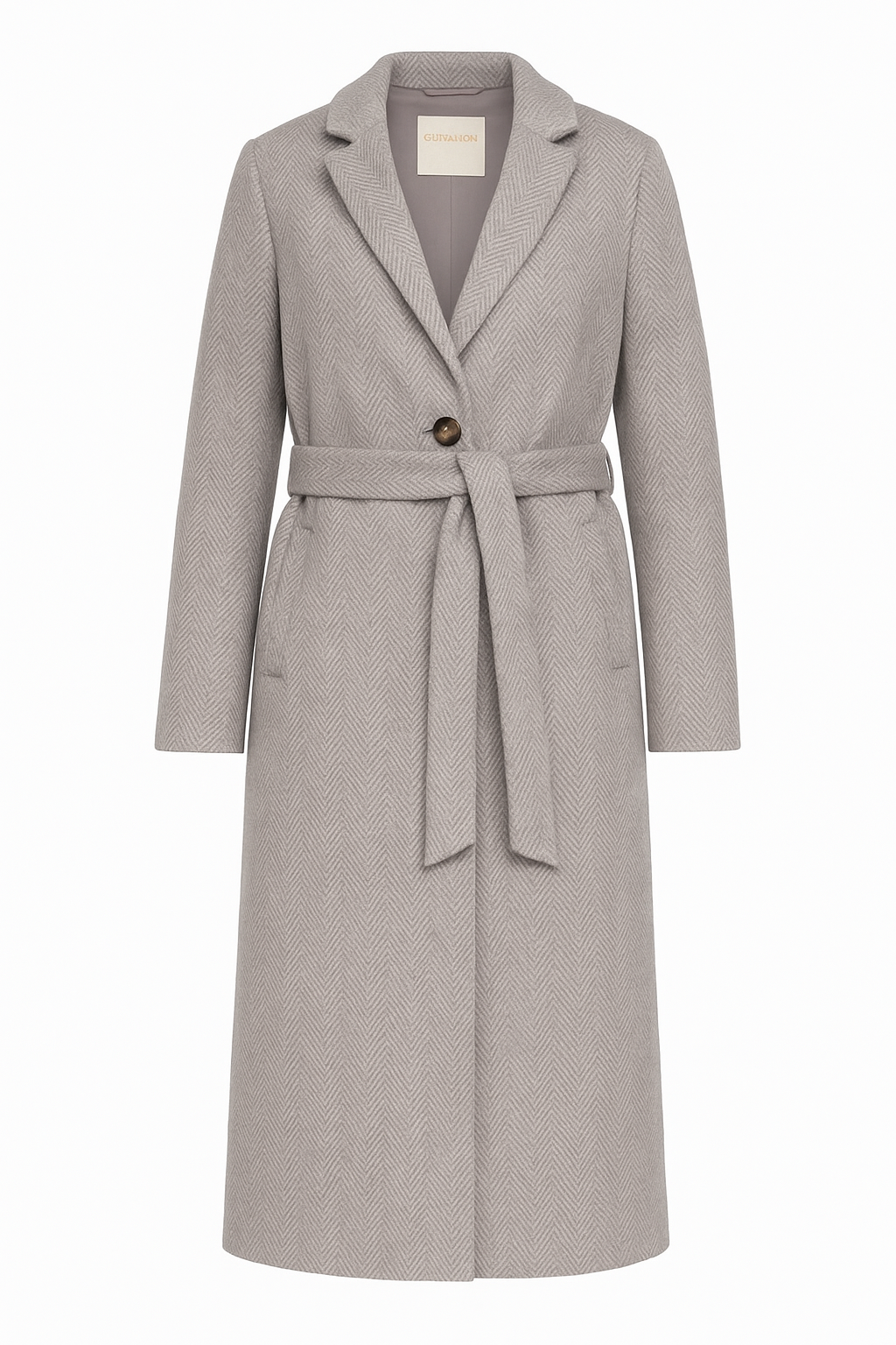 Long Coat with Herringbone Pattern