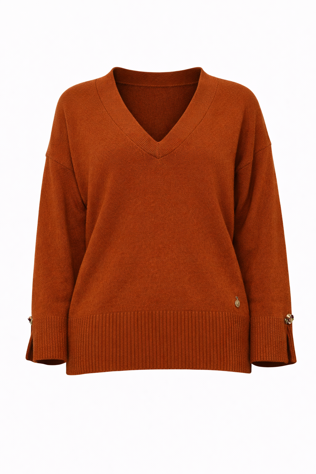 Camisola Decote Bico Botão Manga