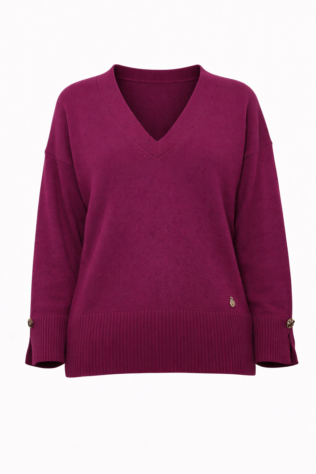 Camisola Decote Bico Botão Manga