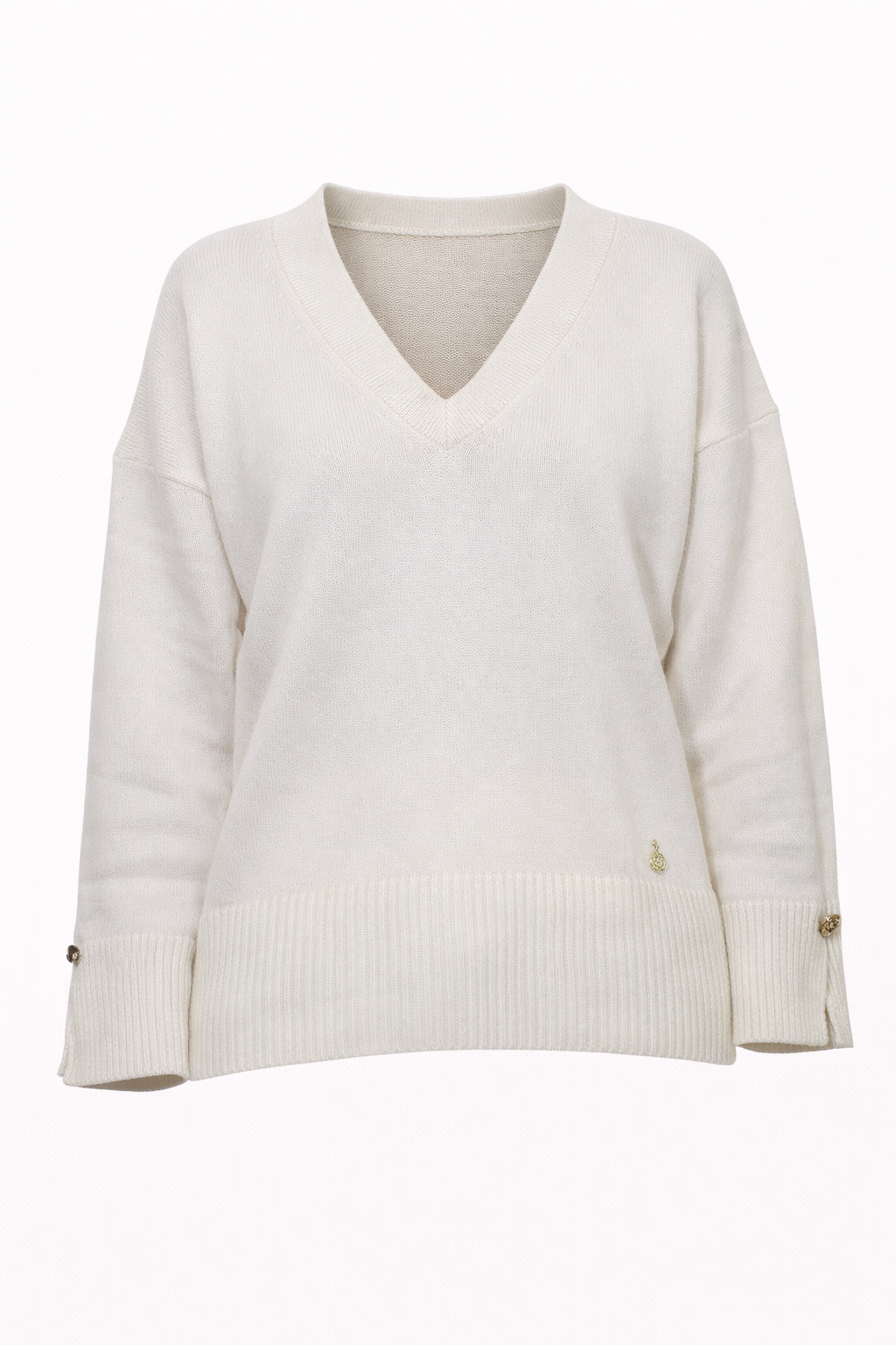 Camisola Decote Bico Botão Manga