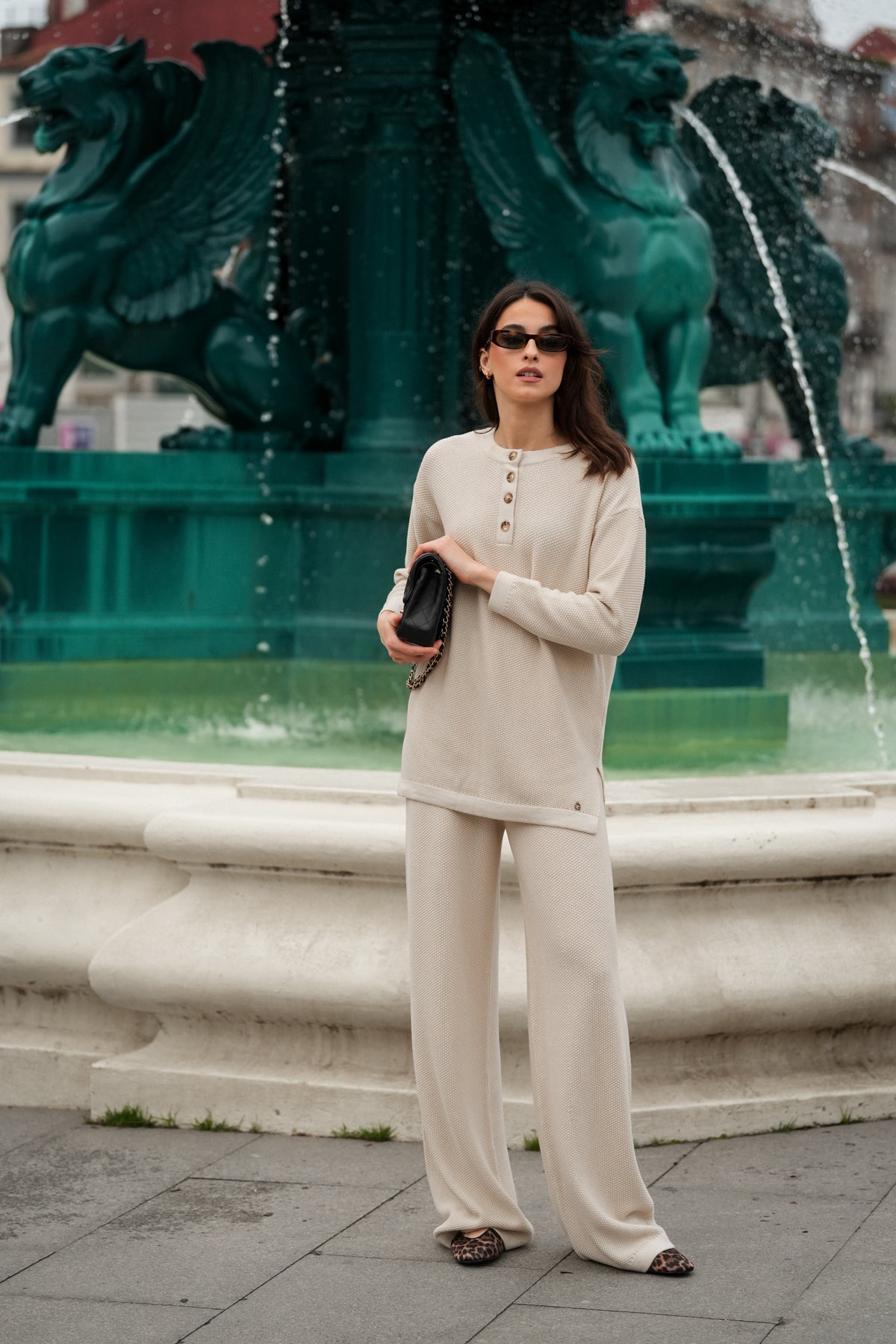 Calças em Malha Texturada