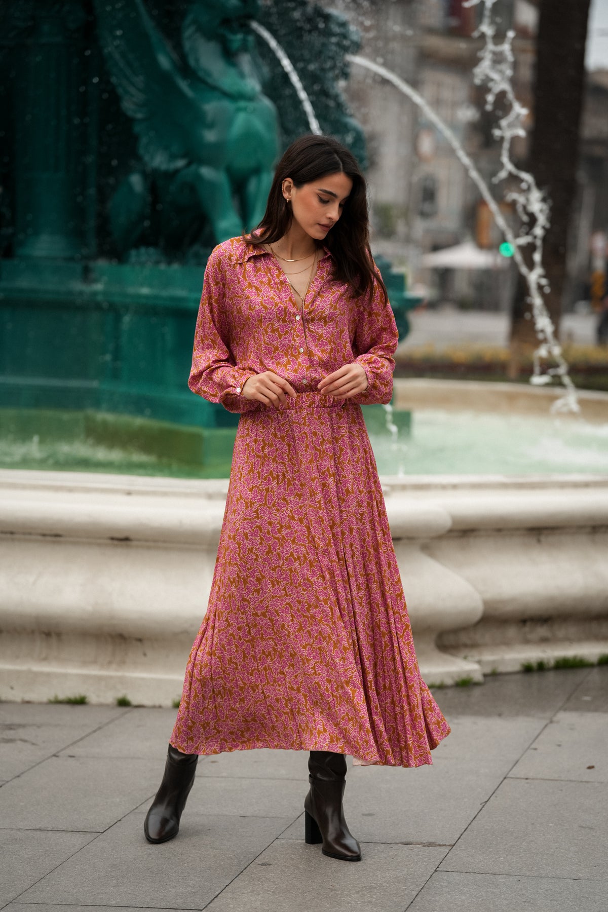 Printed Pleated Skirt