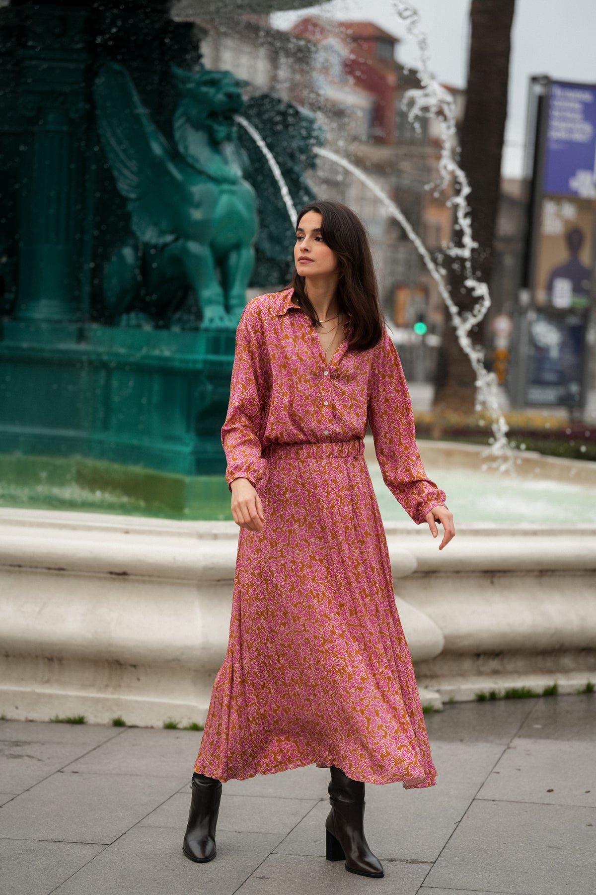 Printed Pleated Skirt