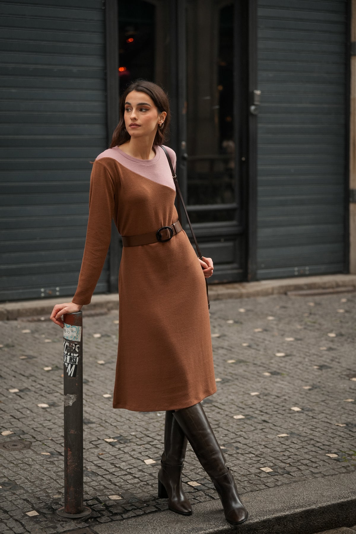 Vestido em Malha Bicolor