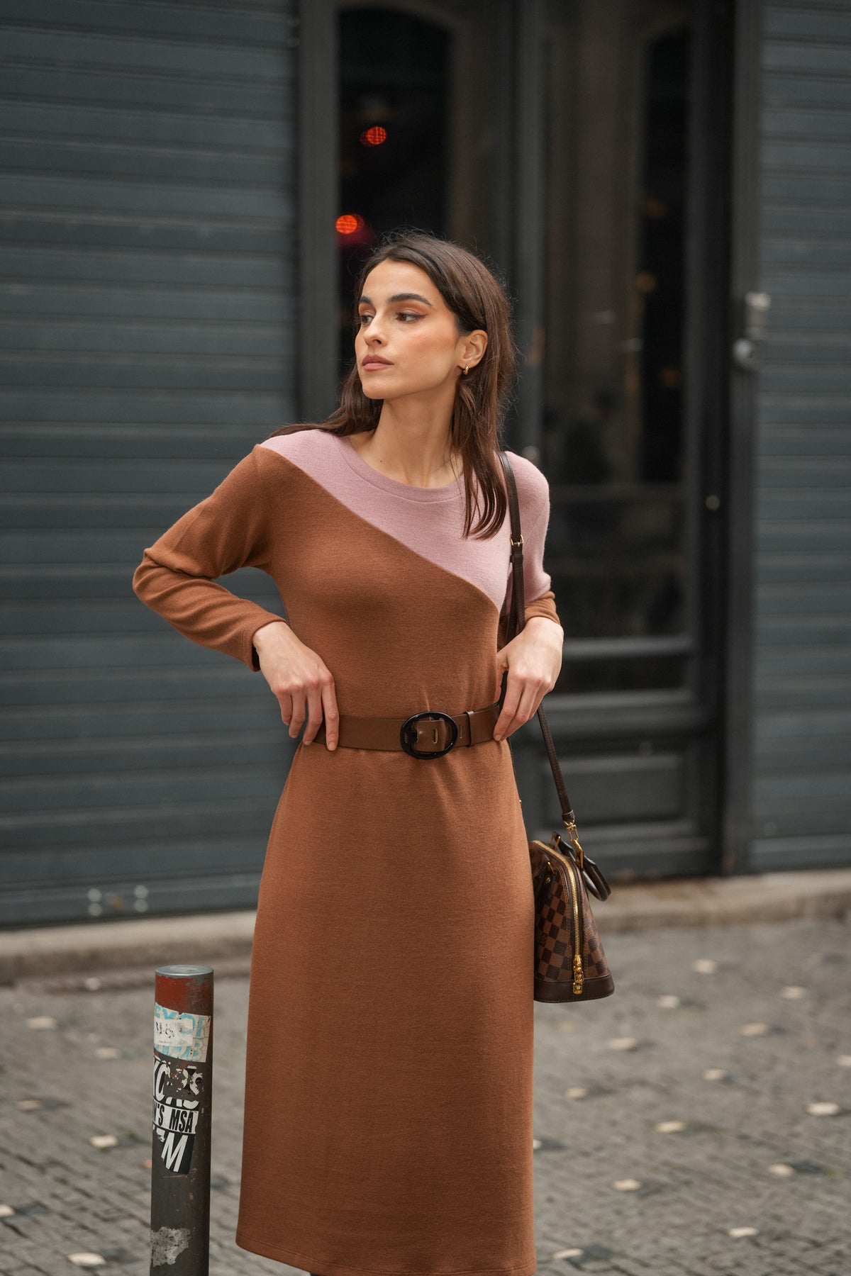 Vestido em Malha Bicolor
