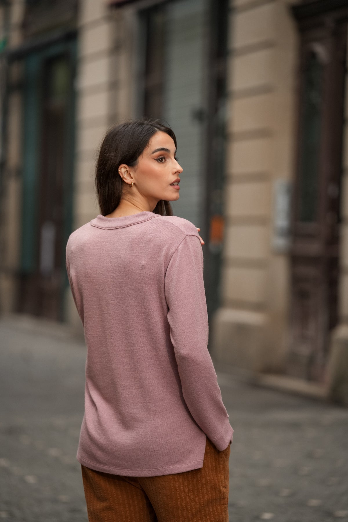 Camisola Rosa Decote V