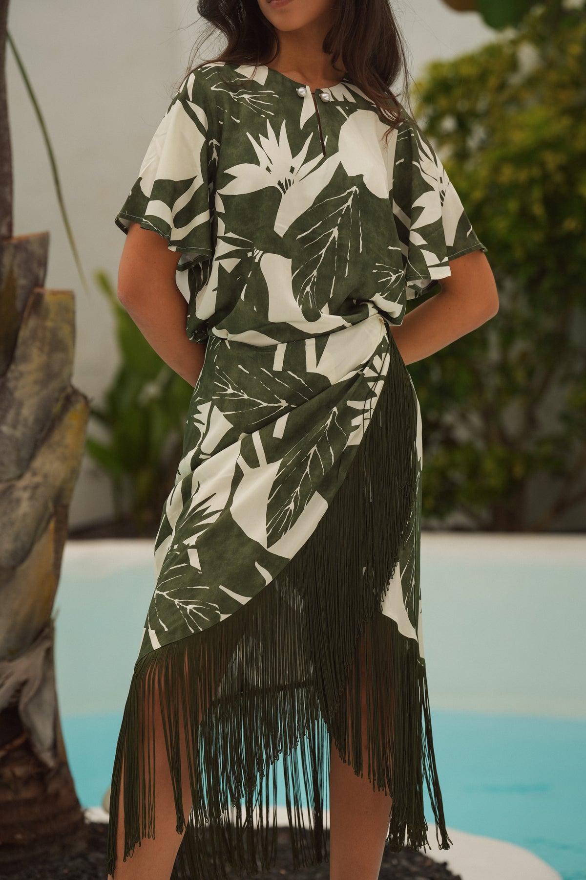 Saia Estampada com Franjas