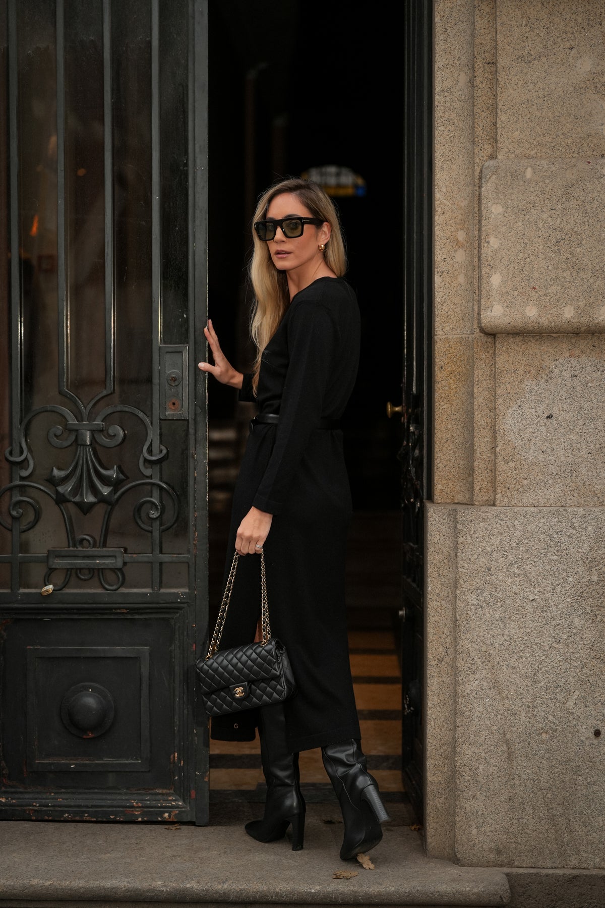 Black Knit Midi Dress