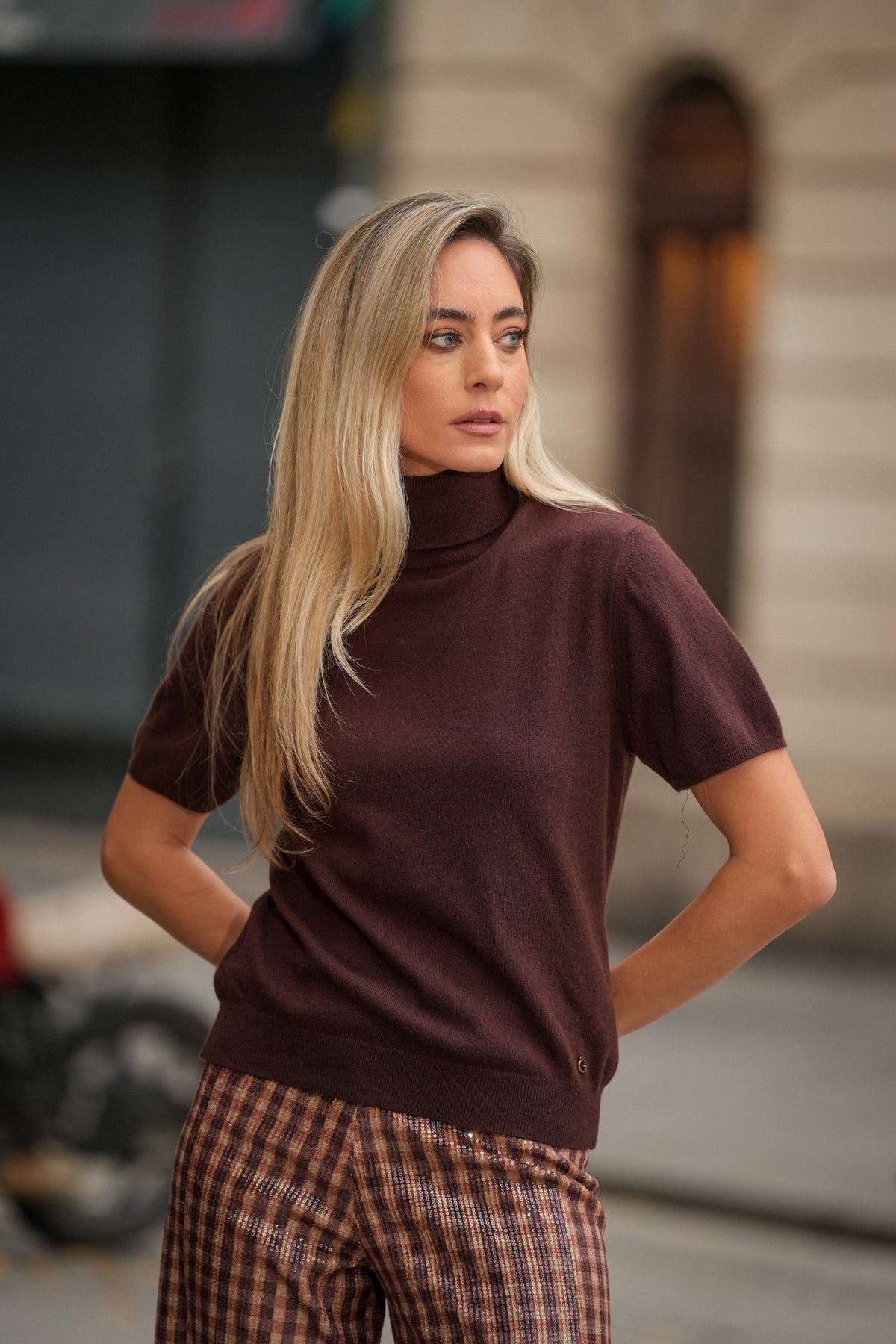 Camisola de Gola Alta Manga Curta