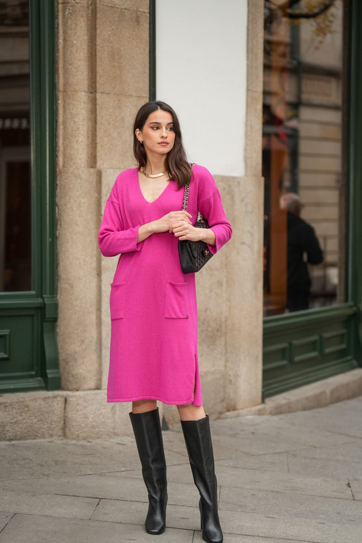 Vestido Malha com Bolsos