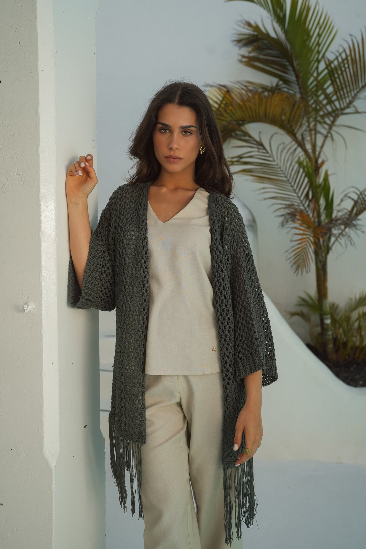 Casaco Tricotado com Franjas