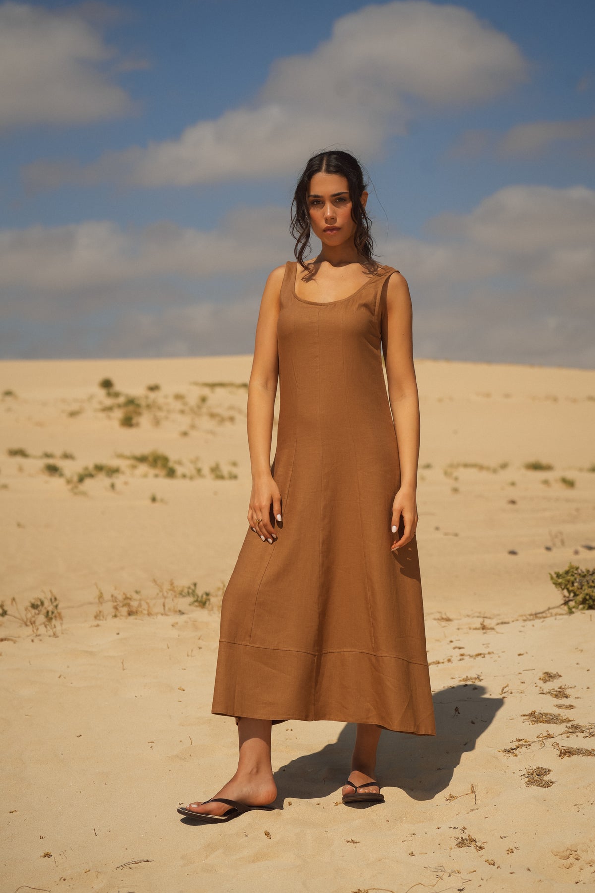 Vestido Midi Linho Natural