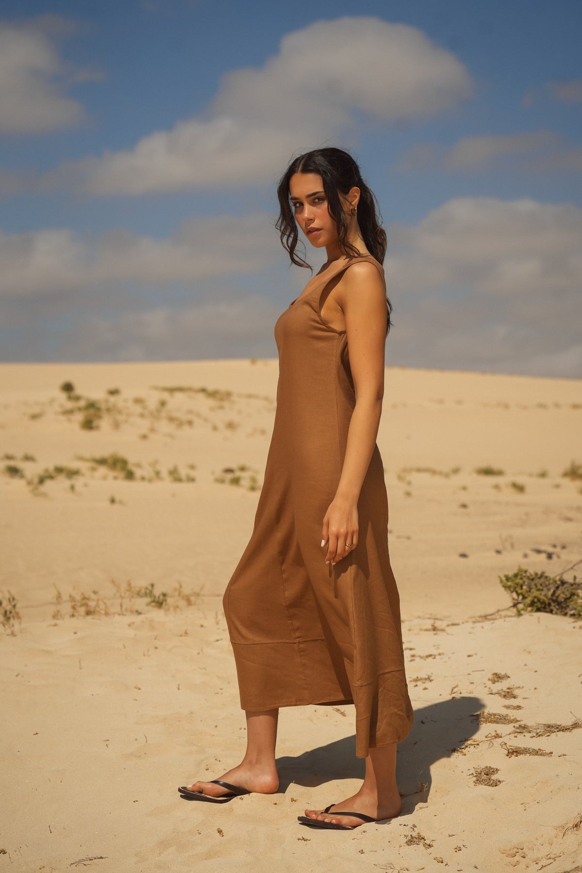 Vestido Midi Linho Natural