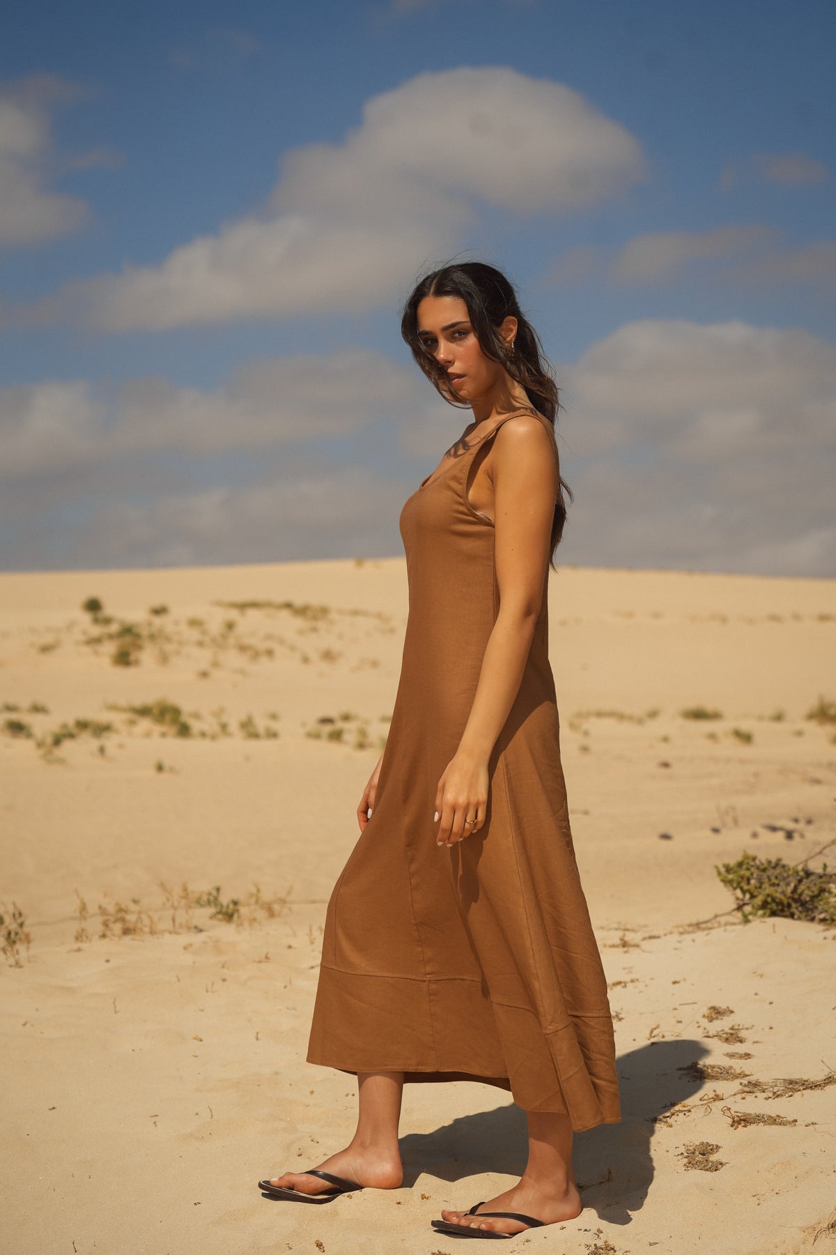 Vestido Midi Linho Natural