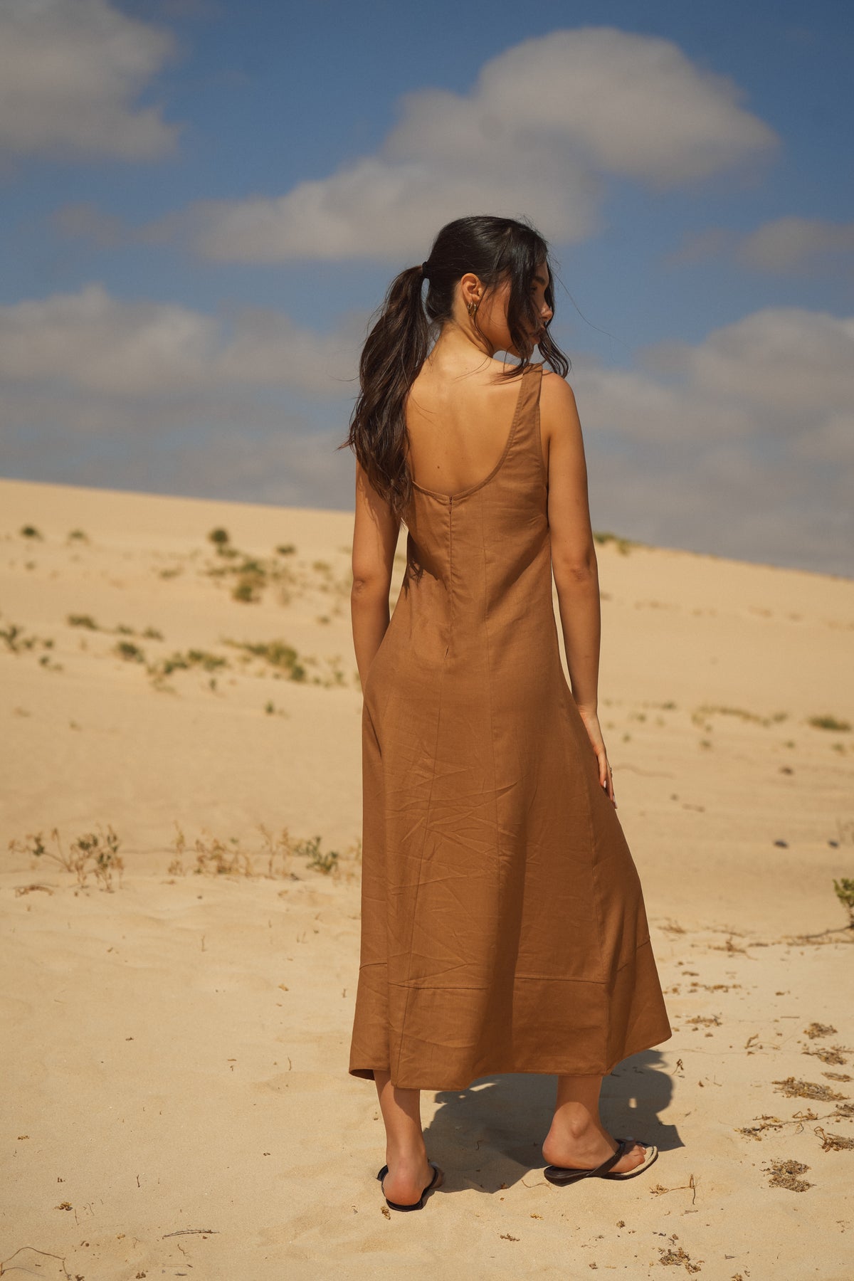 Vestido Midi Linho Natural