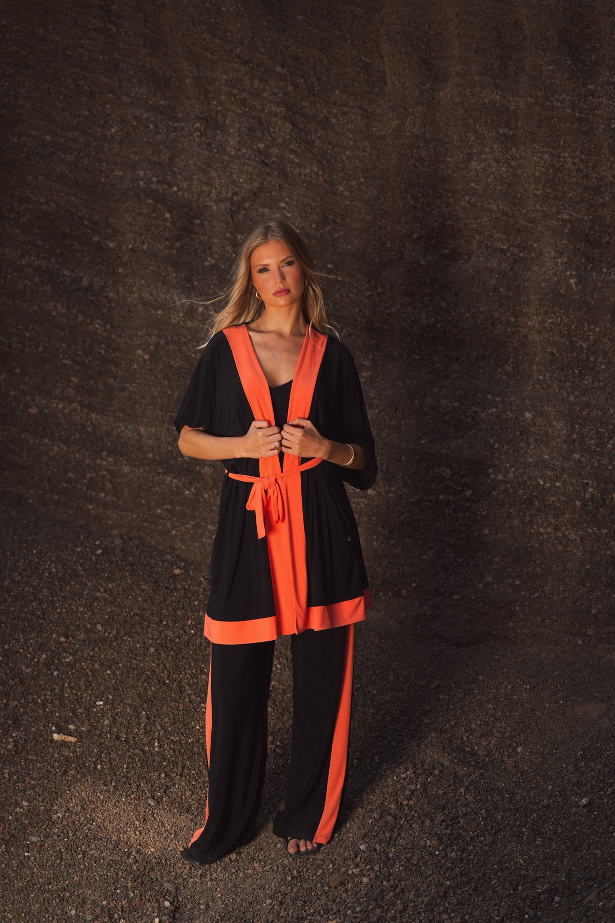 Kimono Fluido Bicolor com Cinto