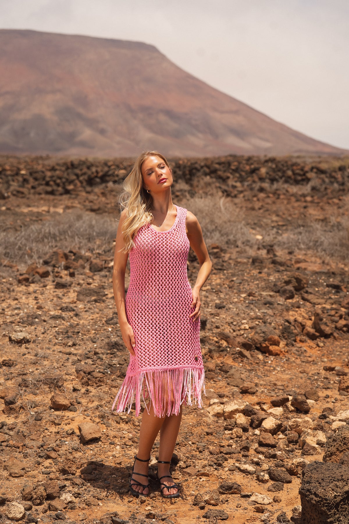 Vestido Malha Crochet Rosa | GUIMANOS
