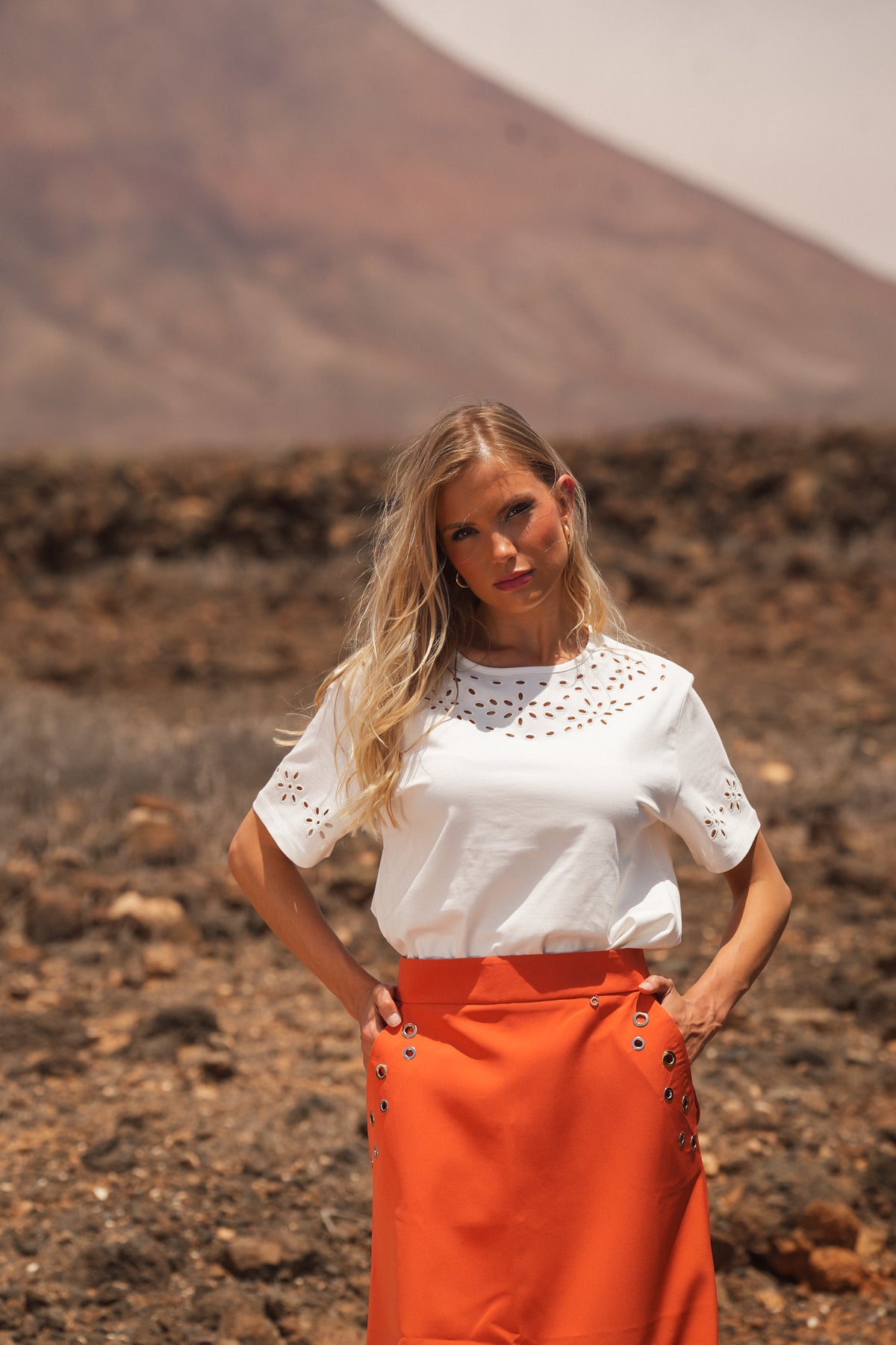 White T-shirt with English Embroidery