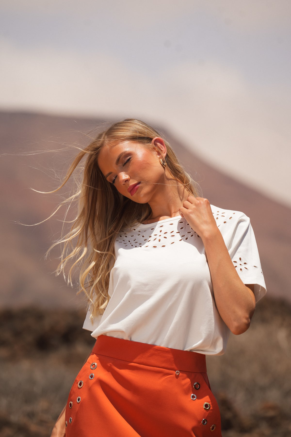 White T-shirt with English Embroidery