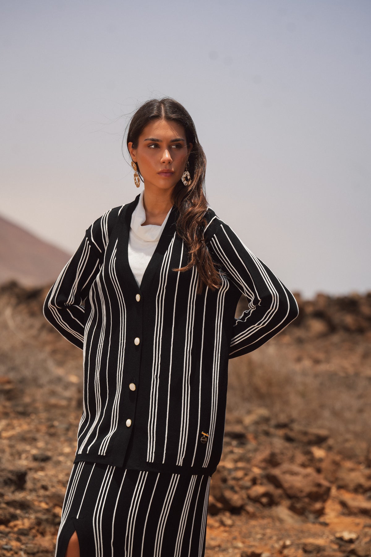 Casaco de Malha com Riscas Verticais