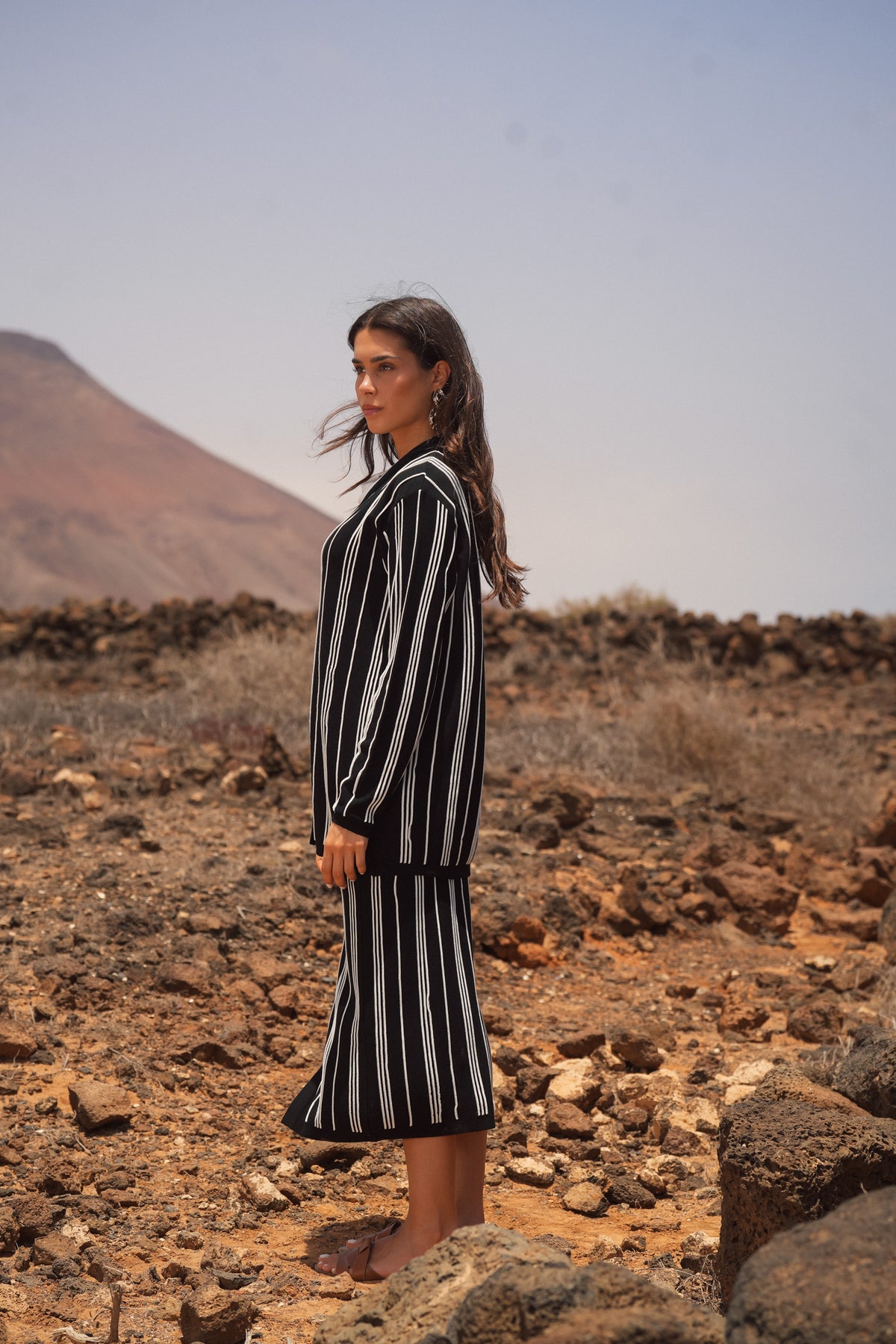 Casaco de Malha com Riscas Verticais