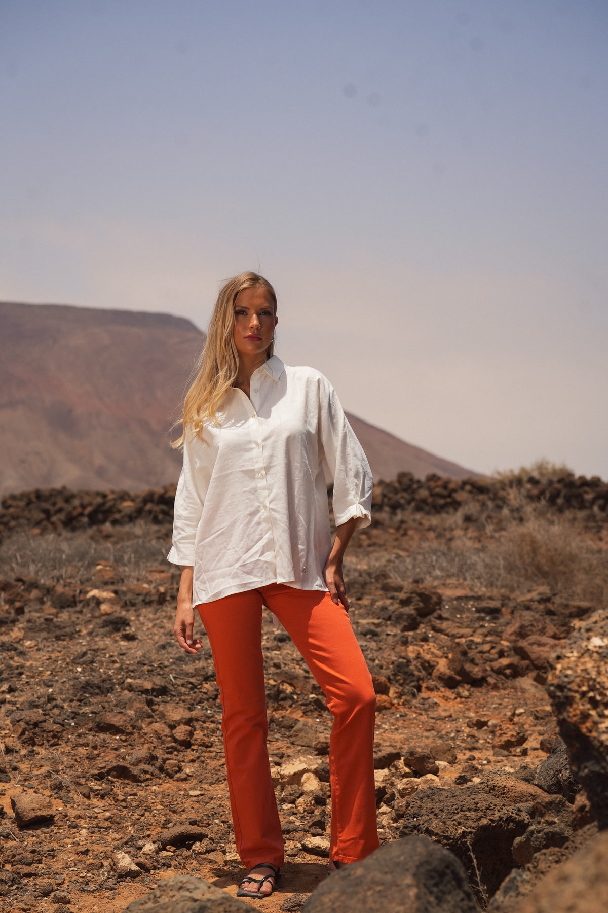 High-Waisted Twill Pants