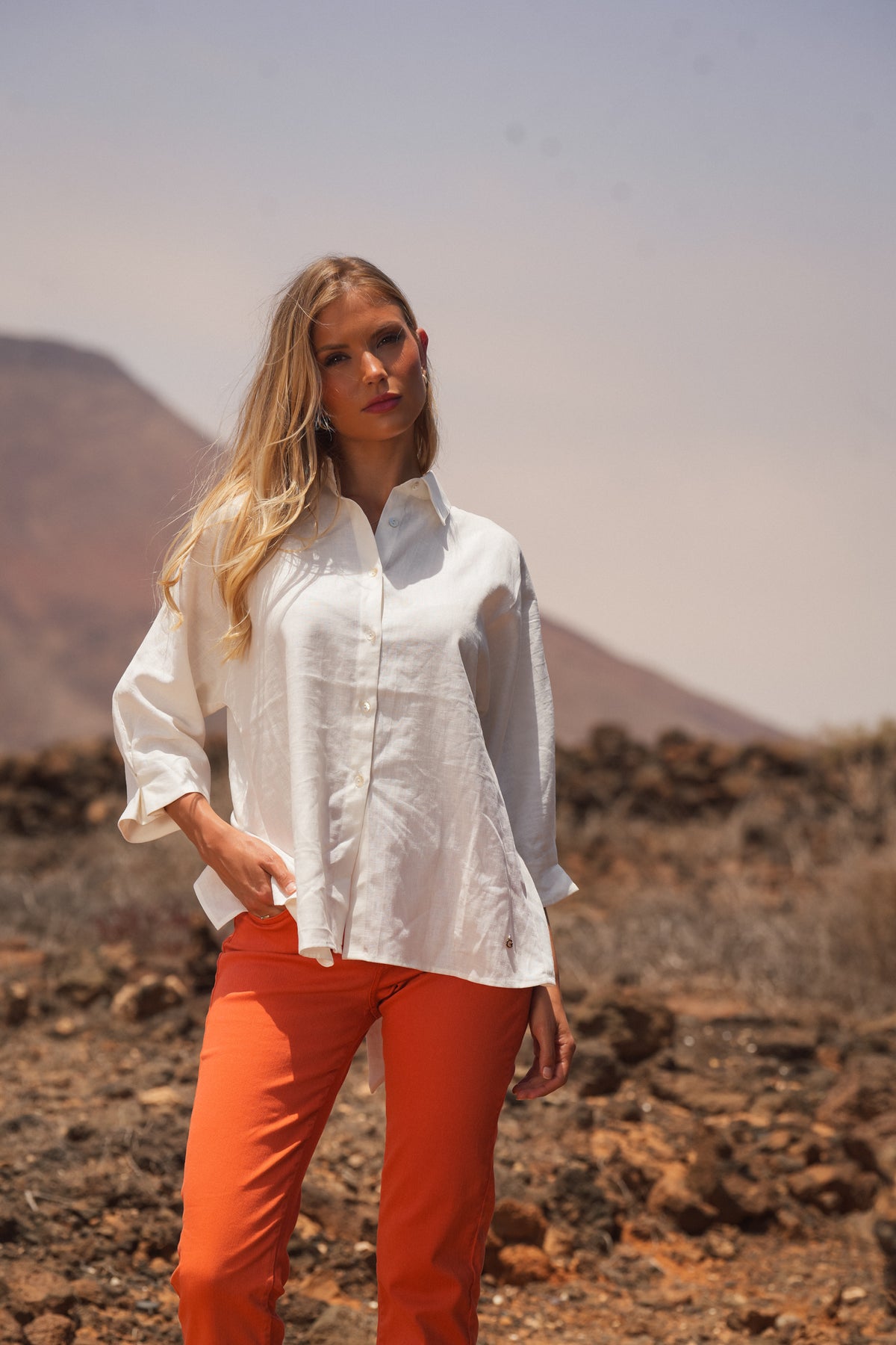 High-Waisted Twill Pants