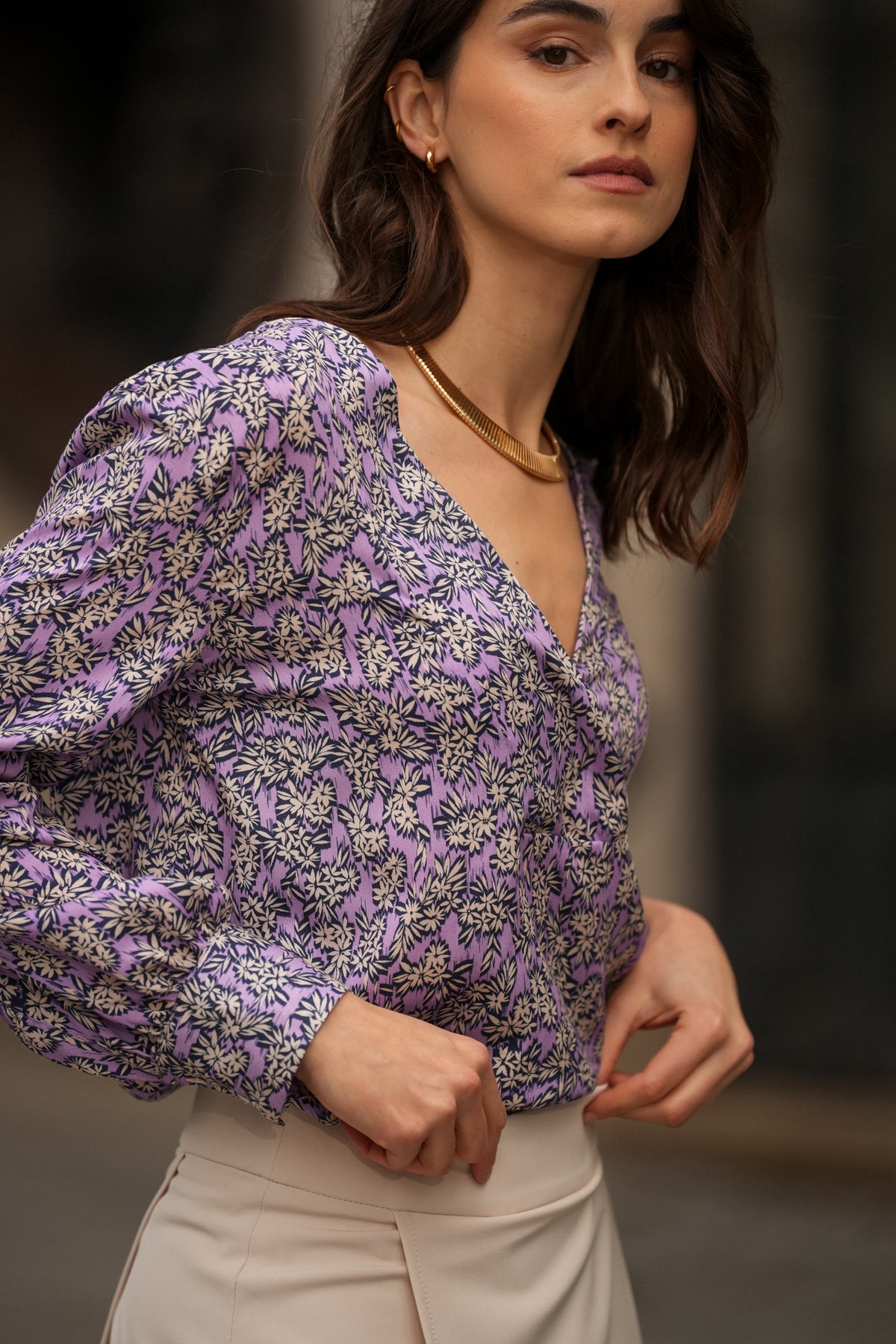 Blusa Estampada Decote V