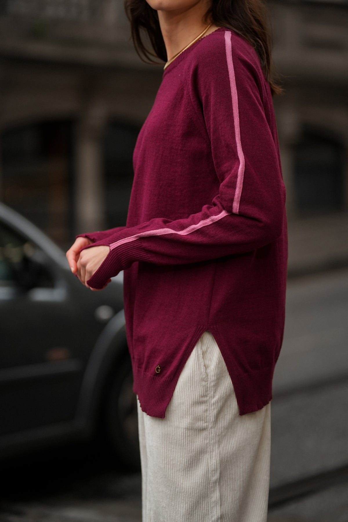 Camisola de Malha com Riscas Laterais