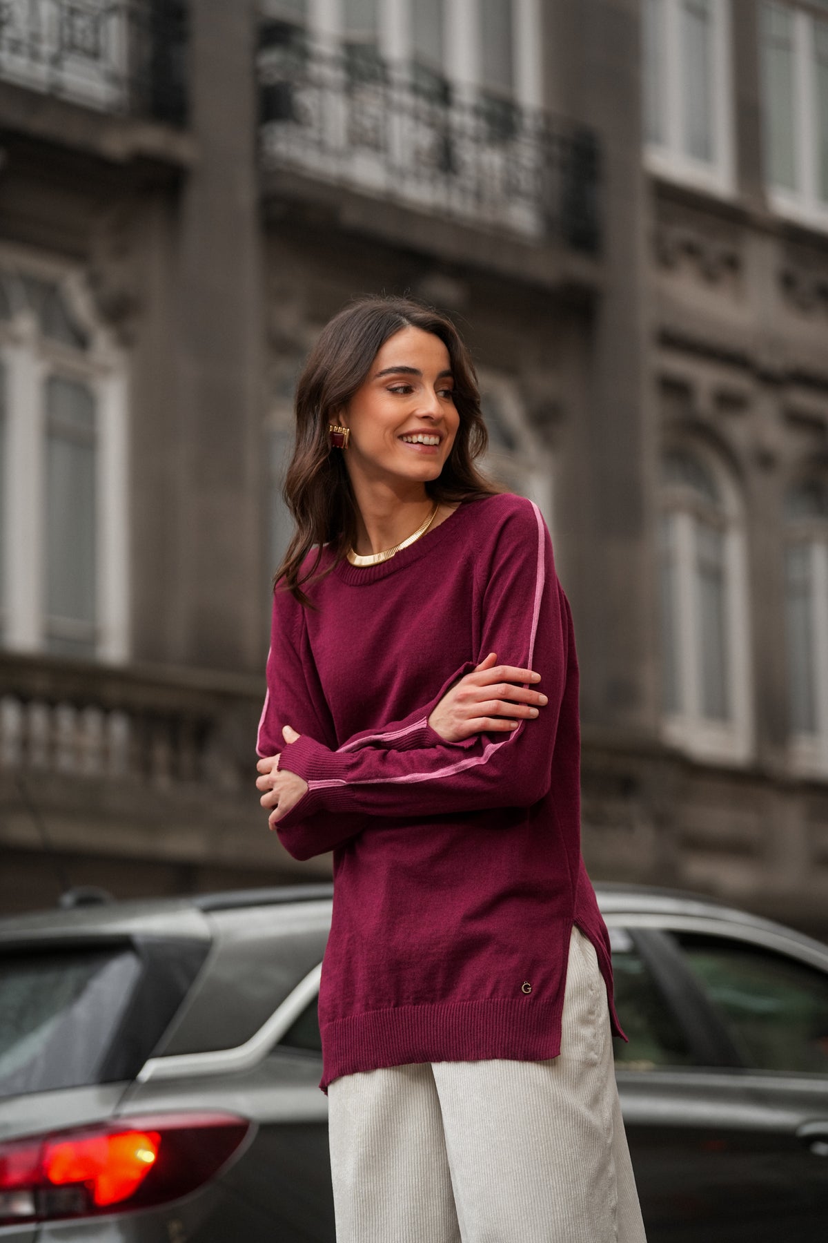 Camisola de Malha com Riscas Laterais