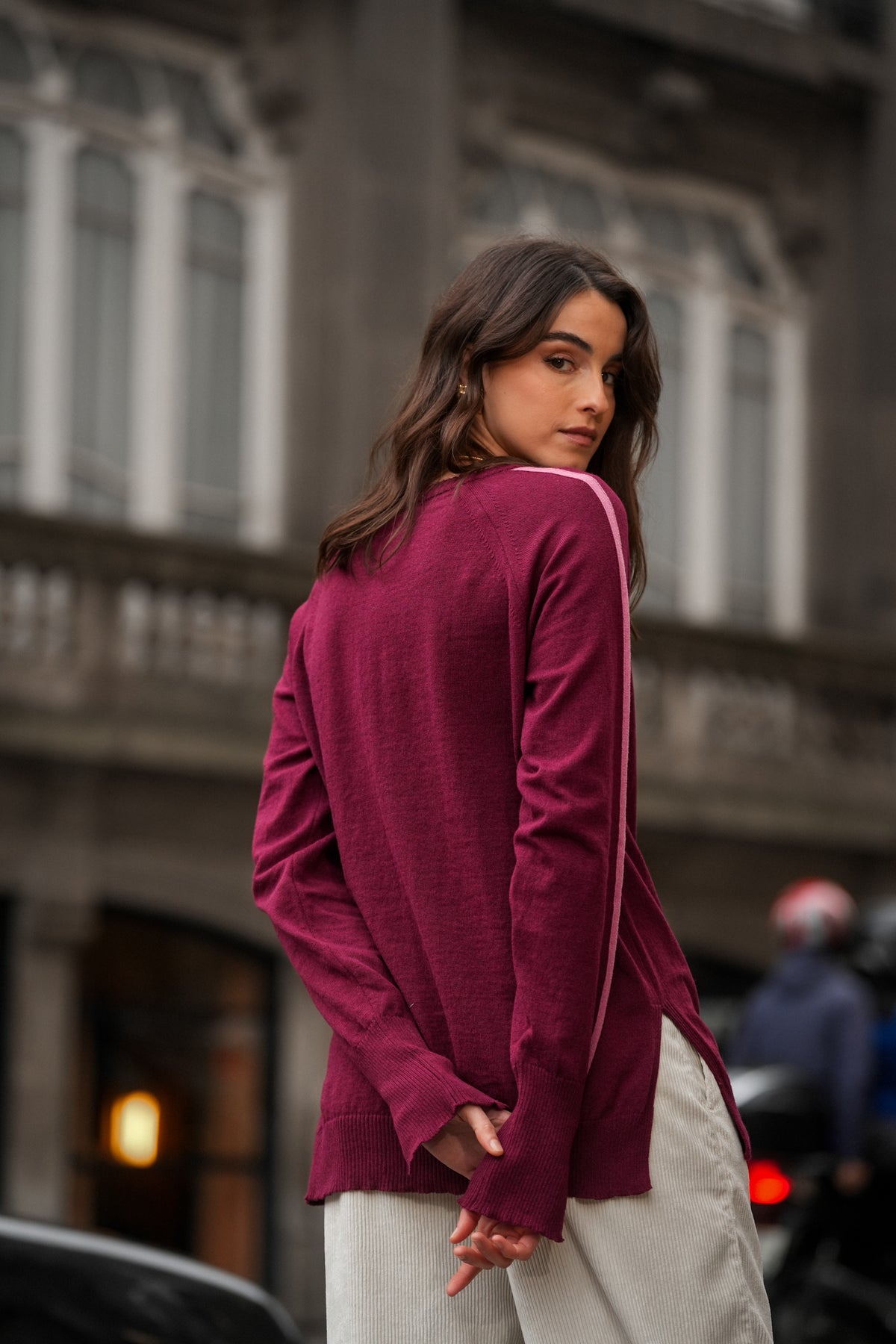 Camisola de Malha com Riscas Laterais