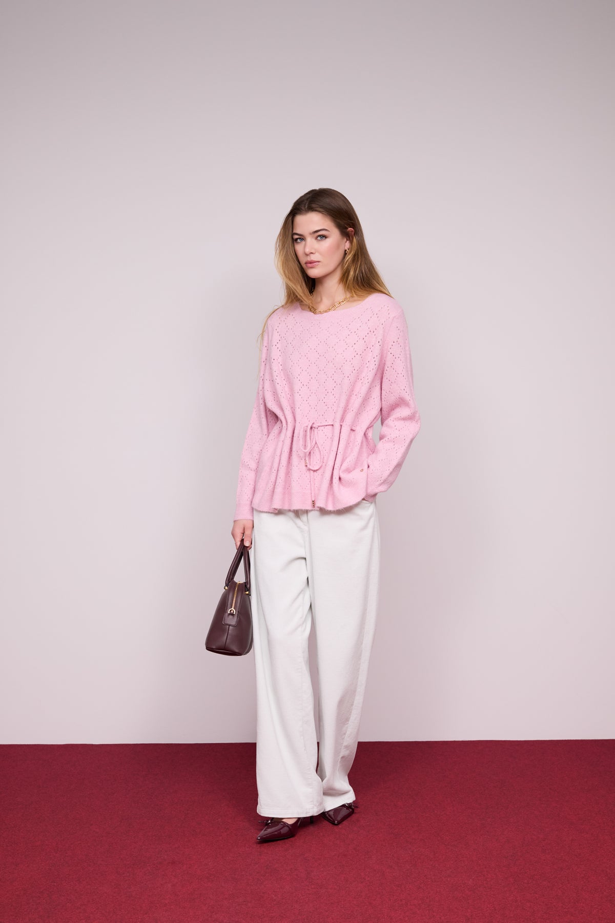 Camisola Rendada Losangos — Rosa Mimoso