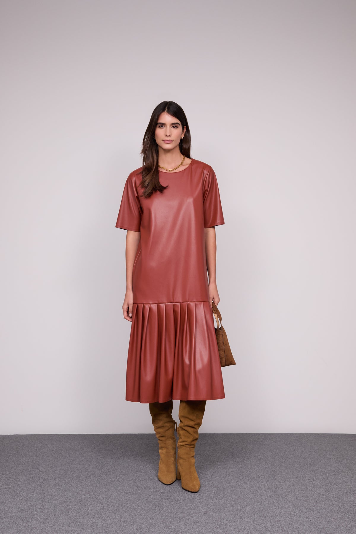 Pleated Faux Leather Dress