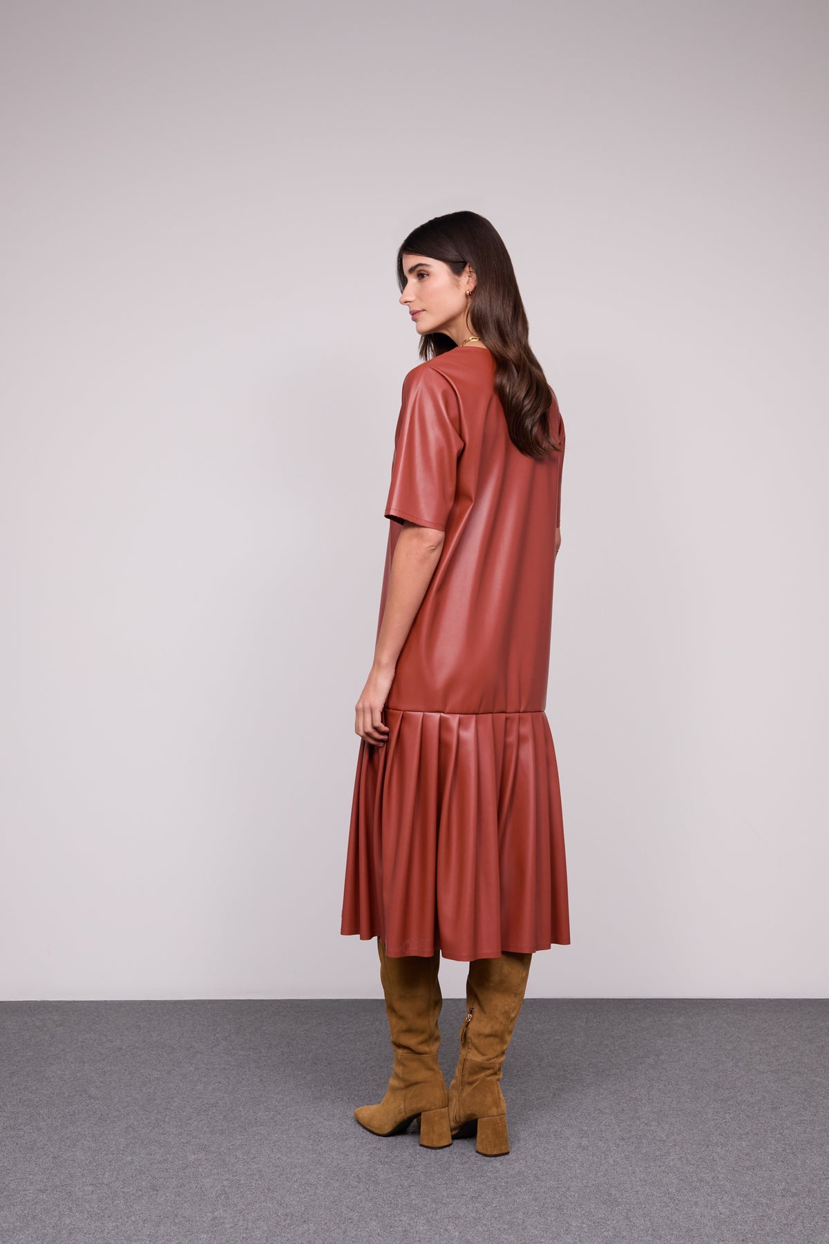 Pleated Faux Leather Dress