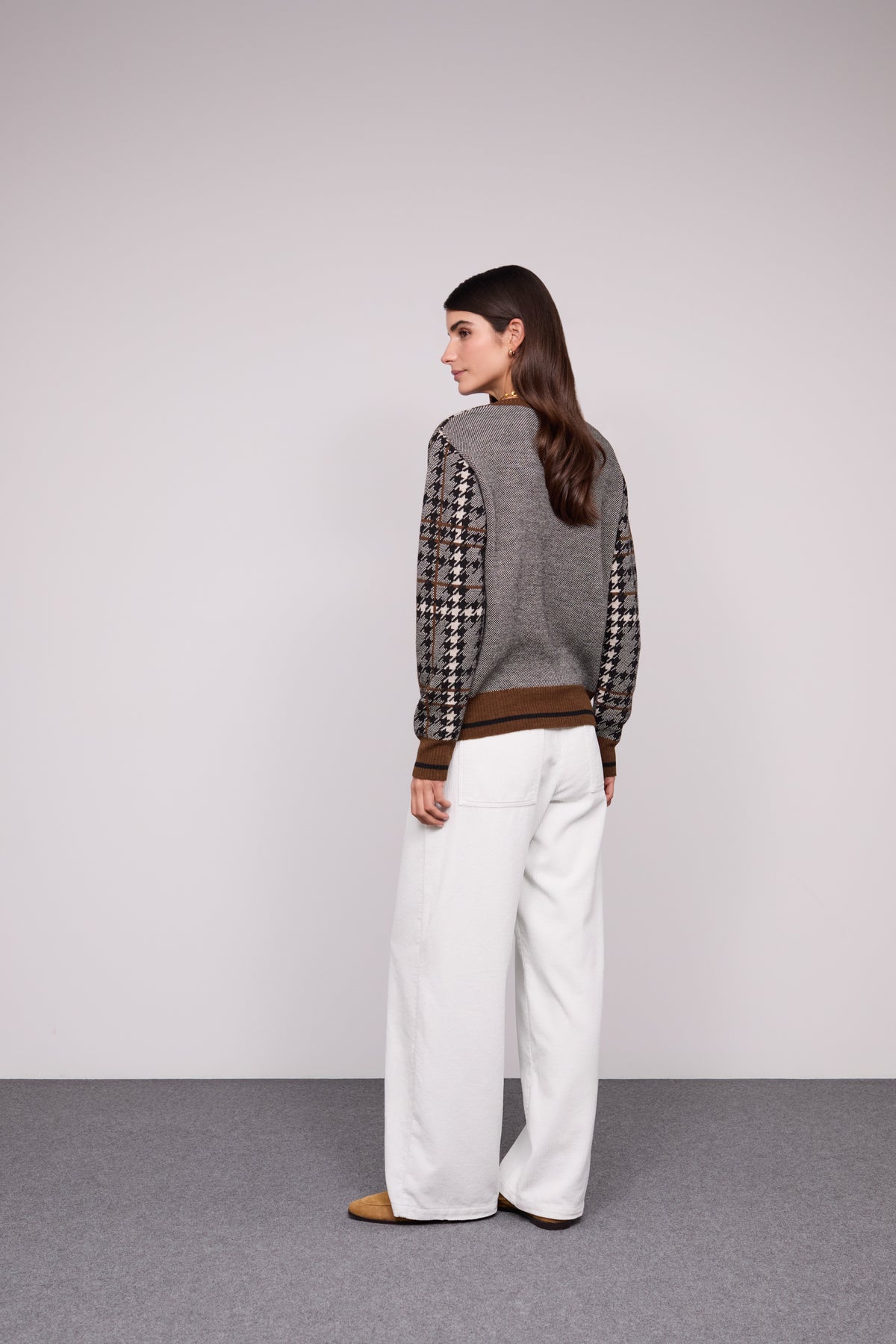 Camisola Pied-de-Poule Decote V