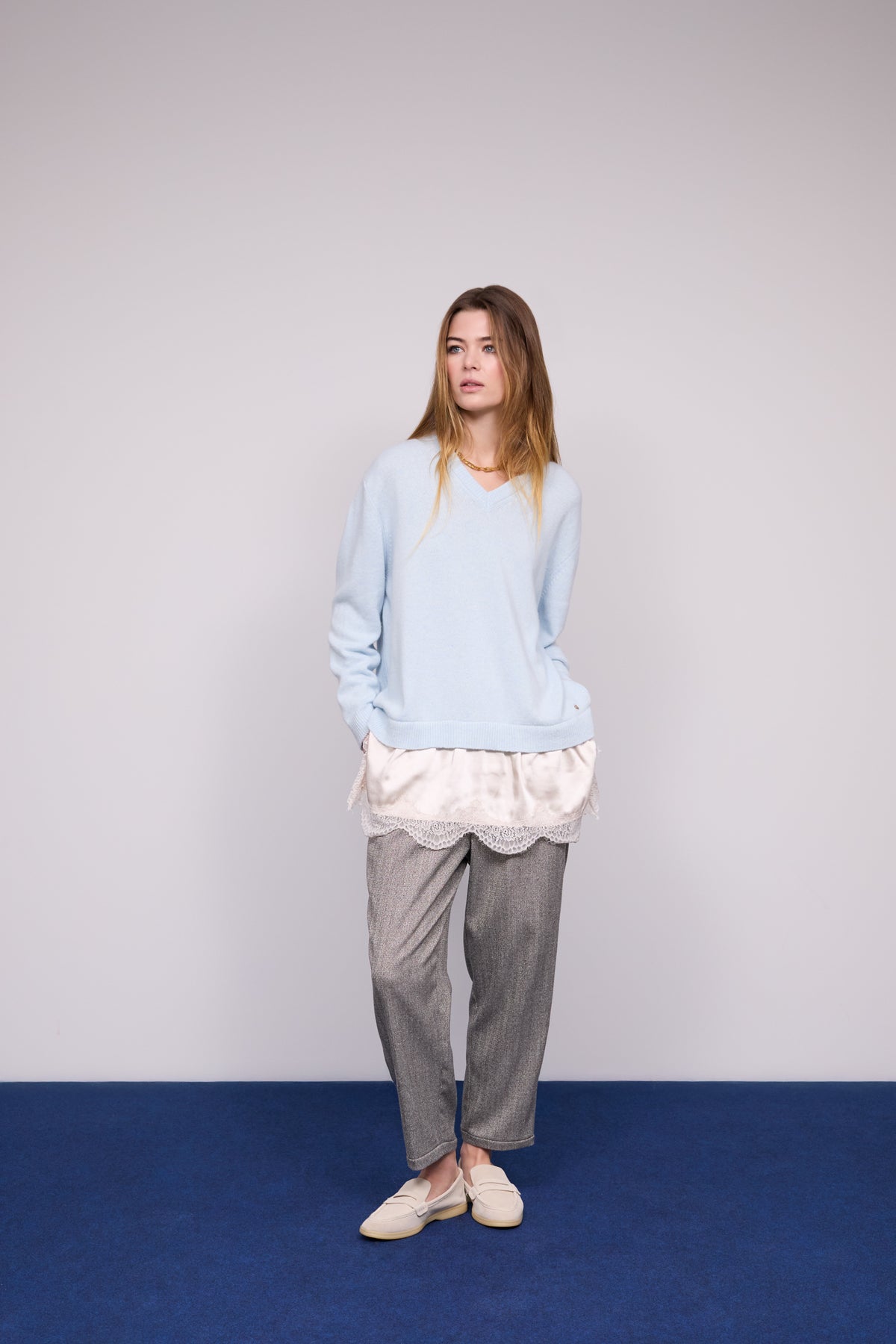 V-Neck Sweater with Satin