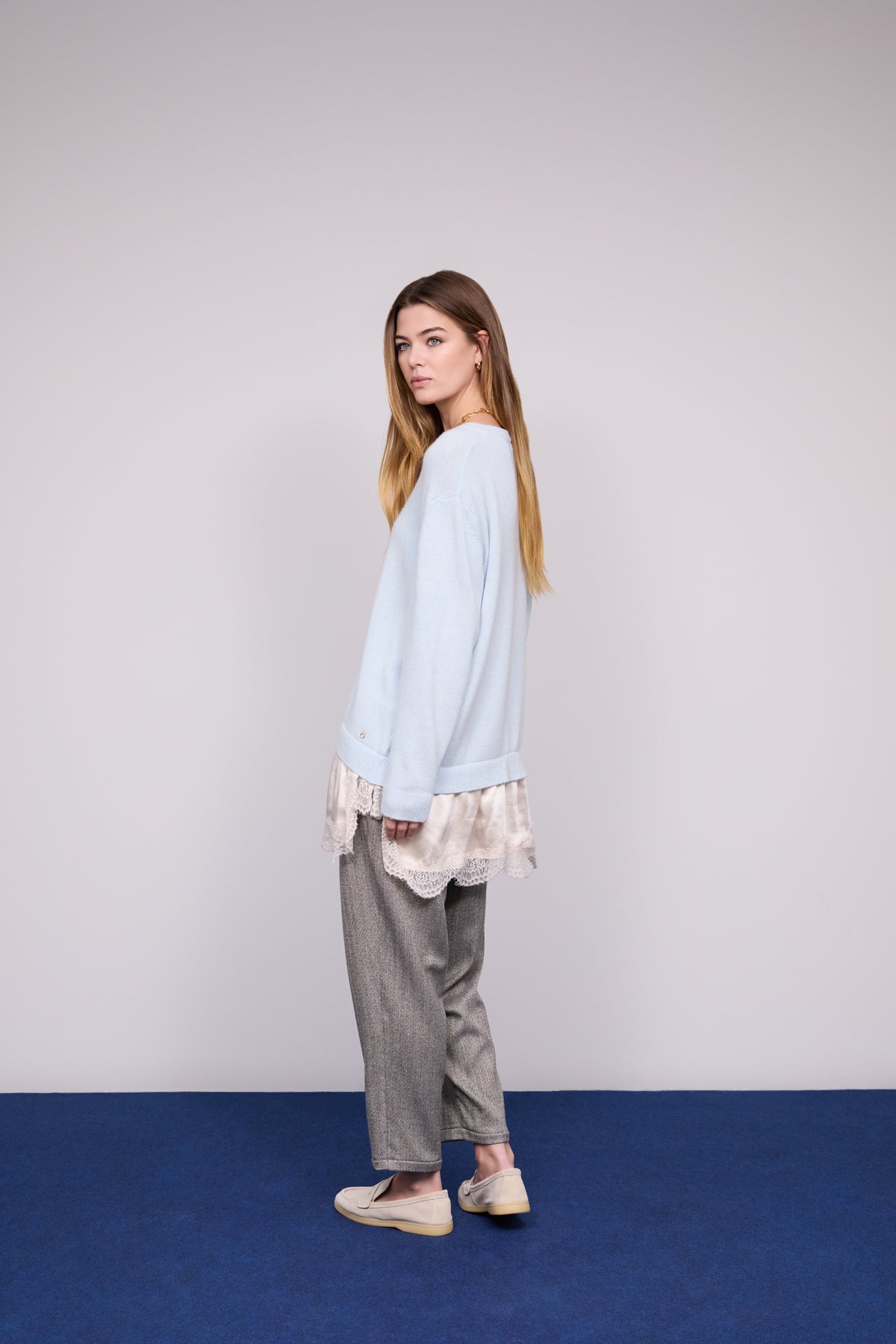 V-Neck Sweater with Satin