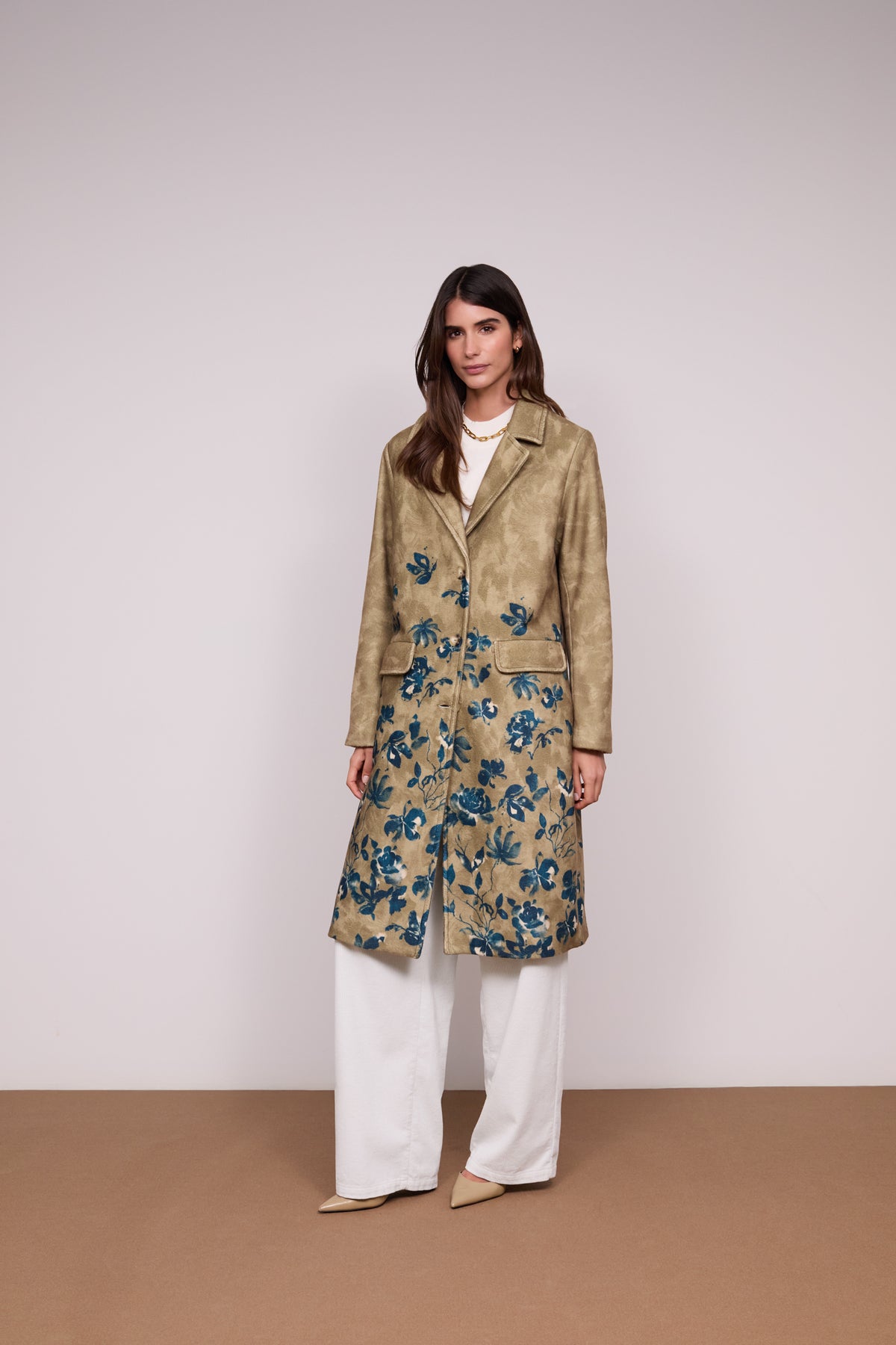 Casaco Estampado Floral — Camel