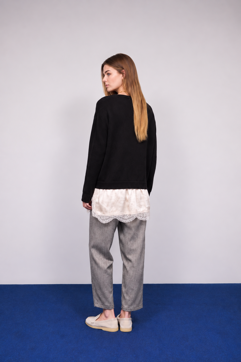V-Neck Sweater with Satin
