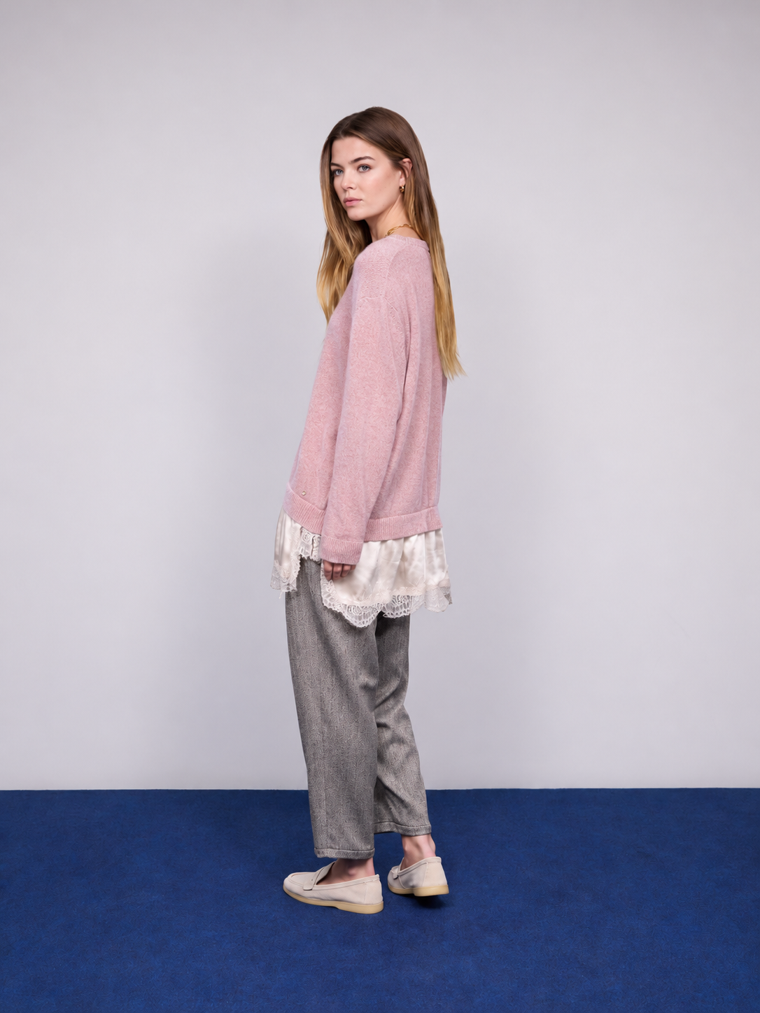 V-Neck Sweater with Satin