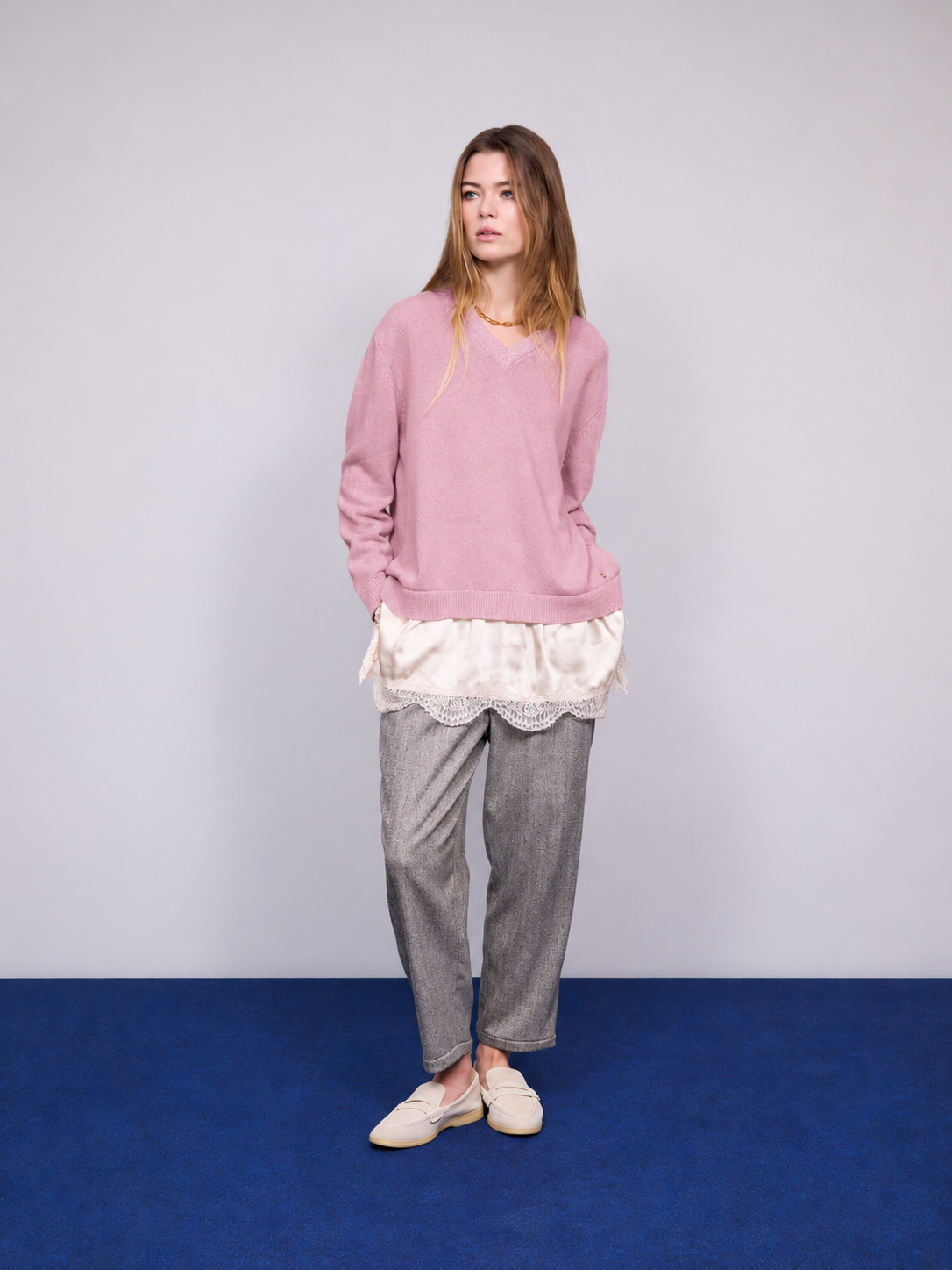 V-Neck Sweater with Satin